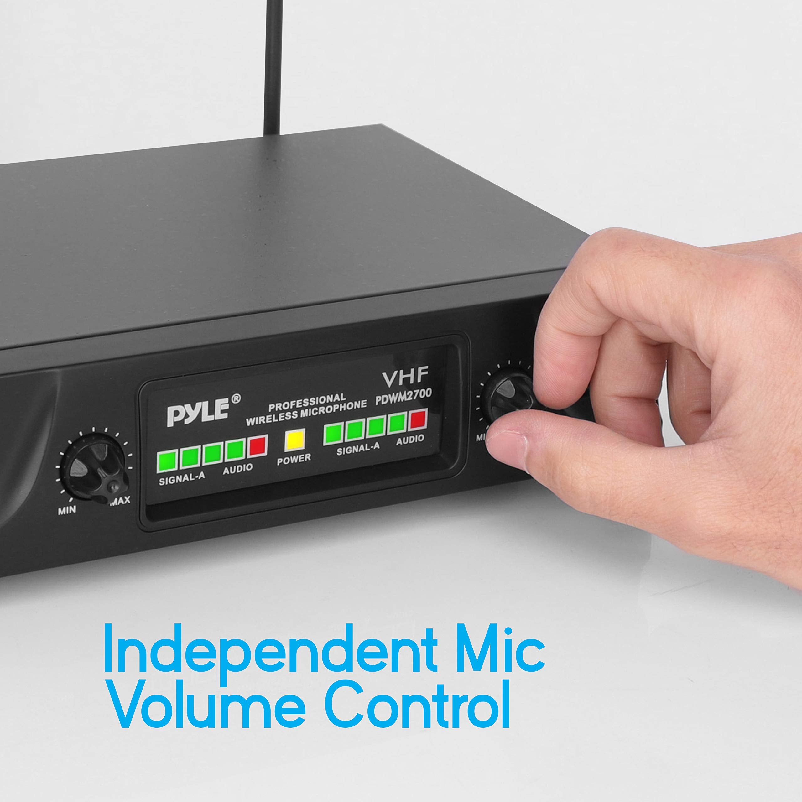 Pyle 2 Channel Vhf Wireless System Battery Operated, Handheld Microphone & One Belt Pack Transmitter With Headset Mic, Rack Moun