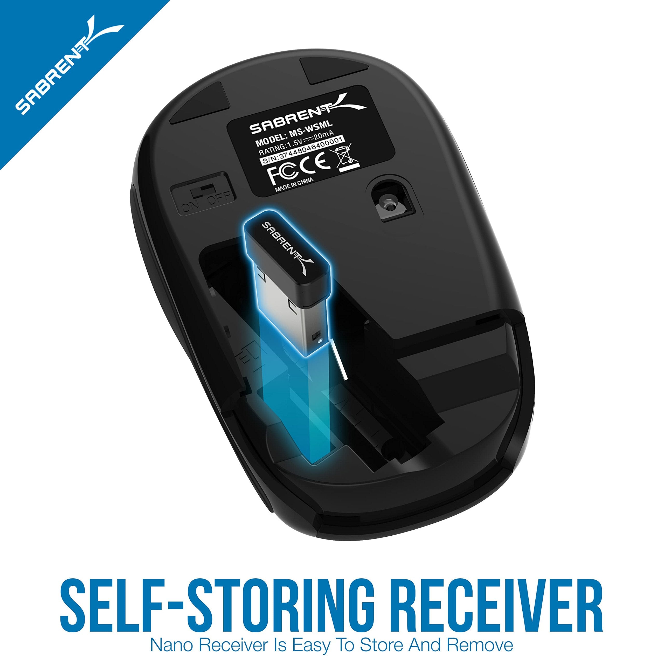 SABRENT Mini Travel 2.4GHz Wireless Mouse with Nano Receiver (MS WSML)