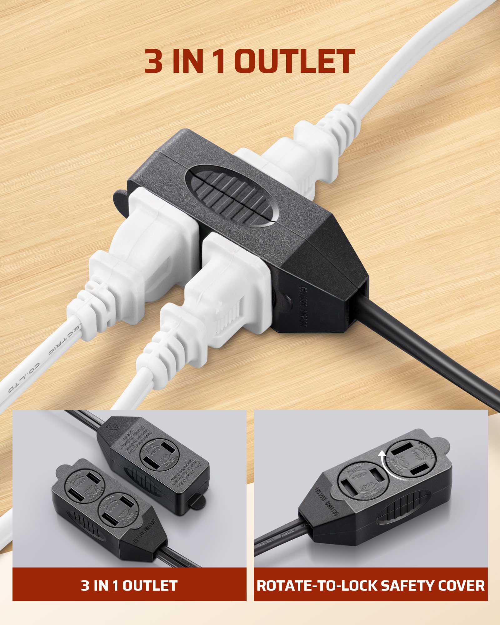 Dewenwils Christmas Extension Cord With Multiple Outlets, 12 Ft On/Off Foot Switch Power Cord, Angled Flat Plug, 2 Prong 3 Outle