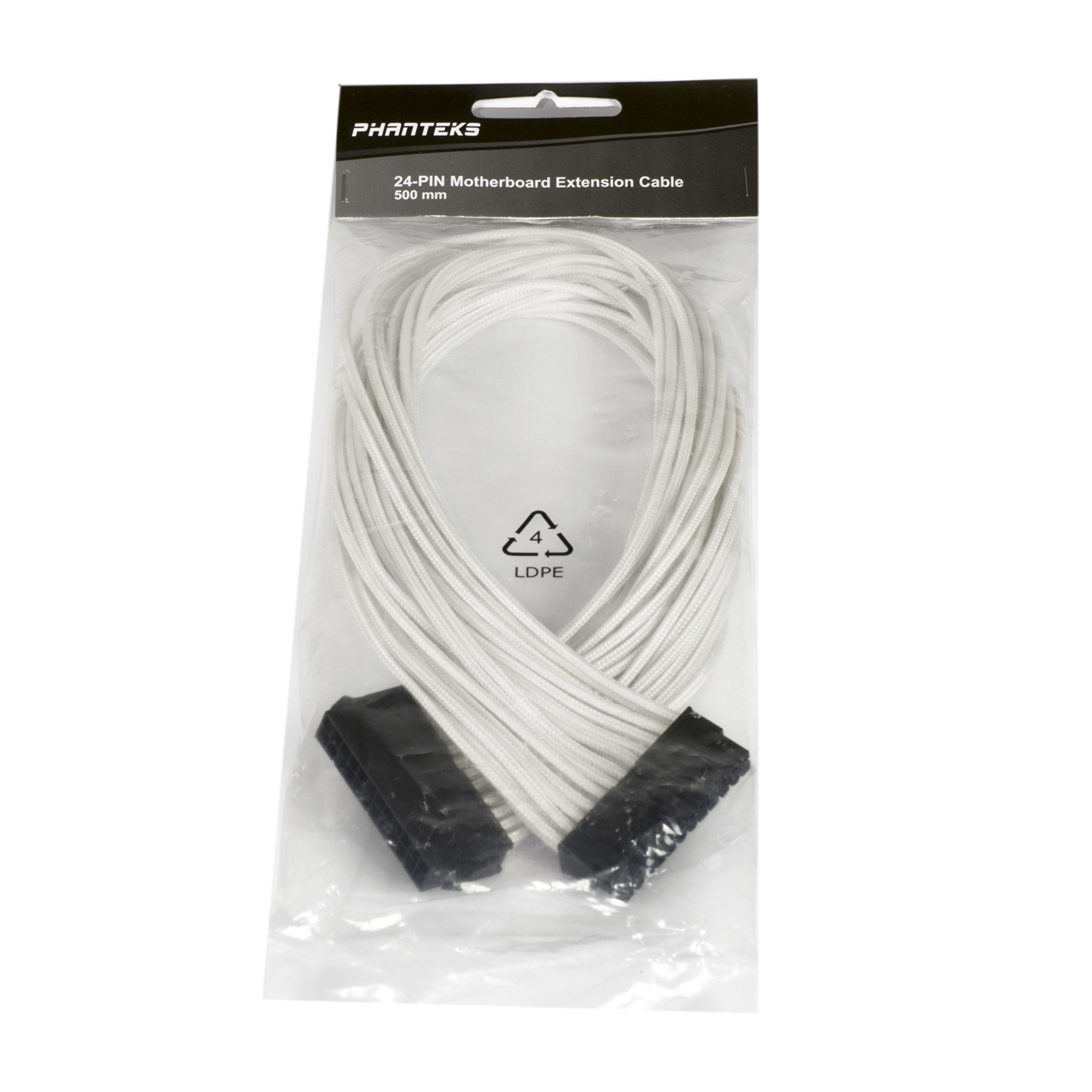 Phanteks 24 Pin M/B Premium Sleeved Extension Cable 19.68'' Length, White (Ph Cb24P_Wt)