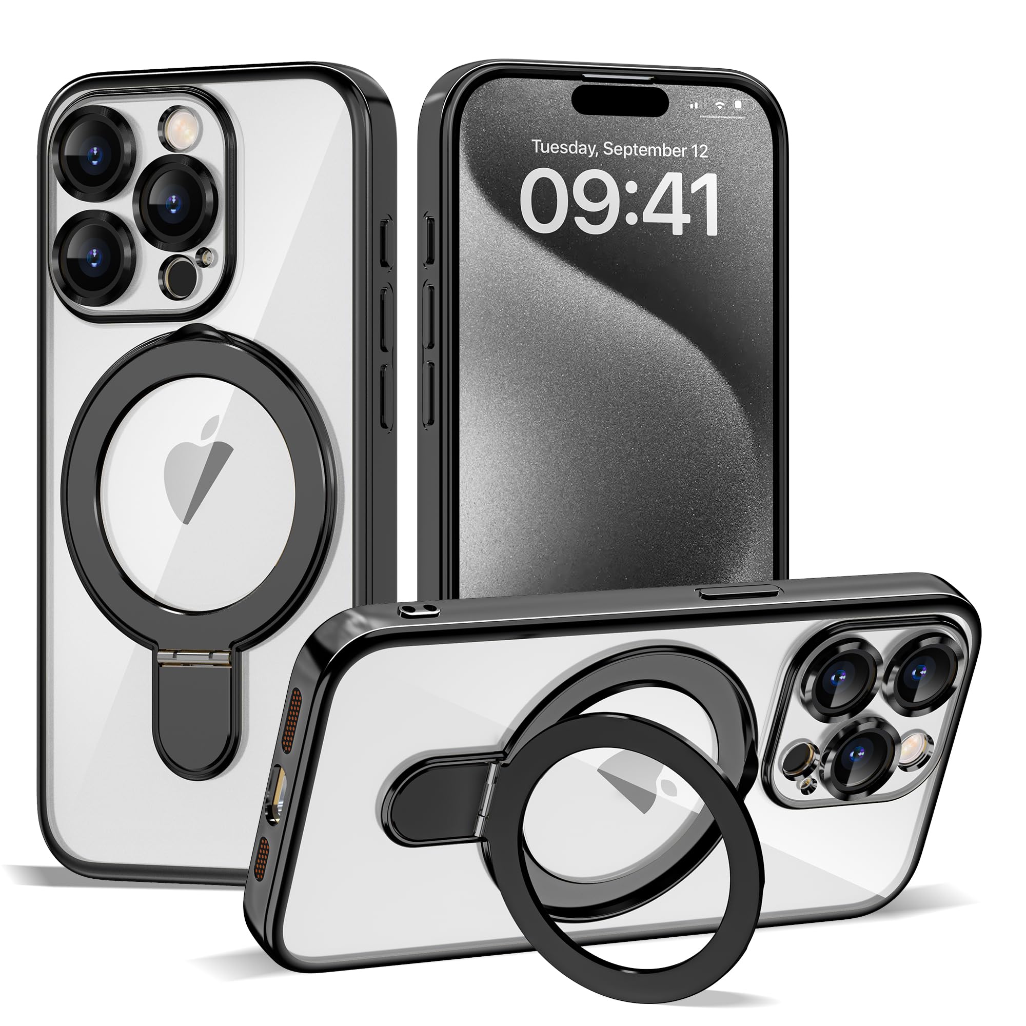 ETPESOK Compatible with iPhone 15 Pro Max Case with Invisible Magnetic Ring Stand [Compatible with Mag-Safe] [Full Camera Lens P