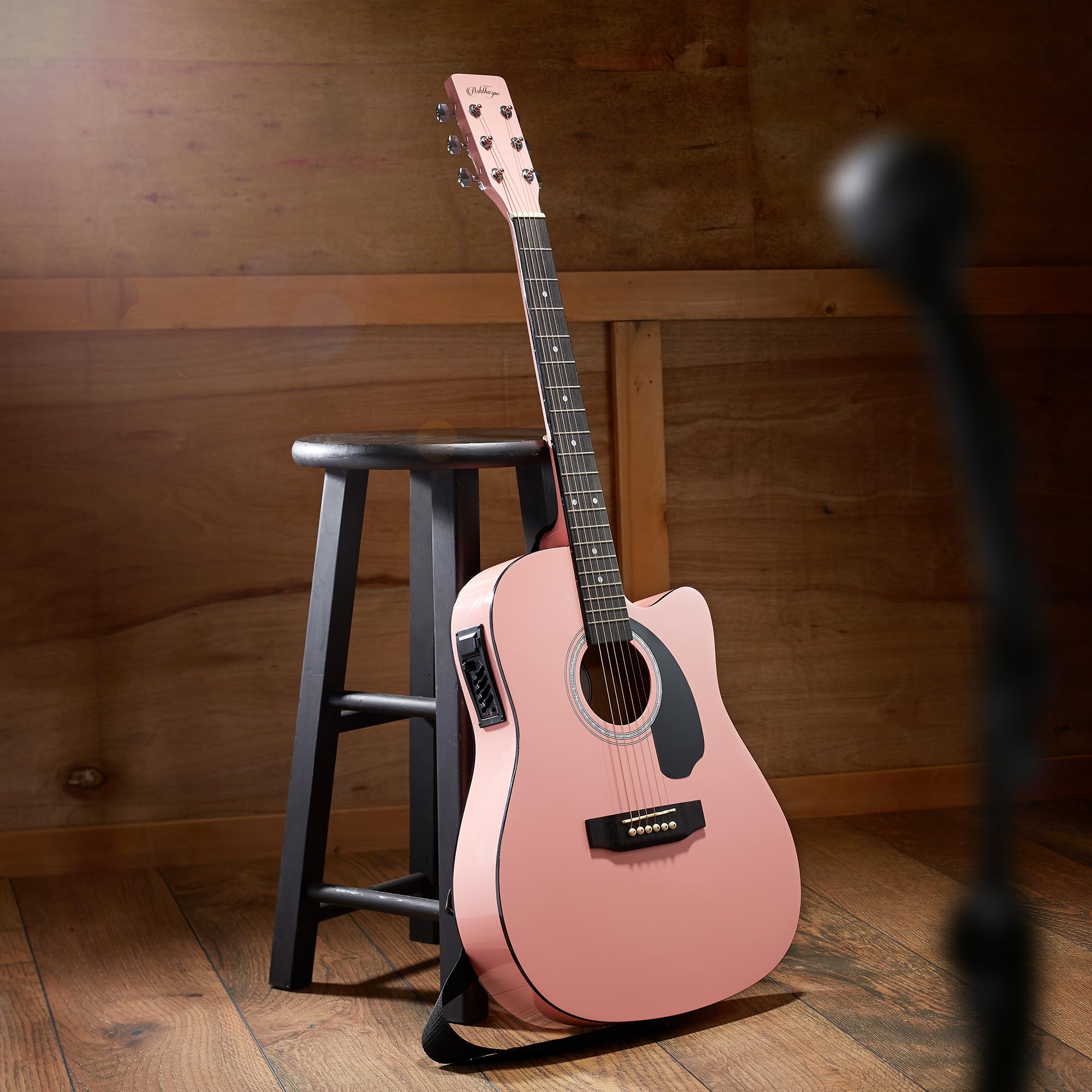 Ashthorpe Full Size Cutaway Thinline Acoustic Electric Guitar Package   Premium Tonewoods   Pink