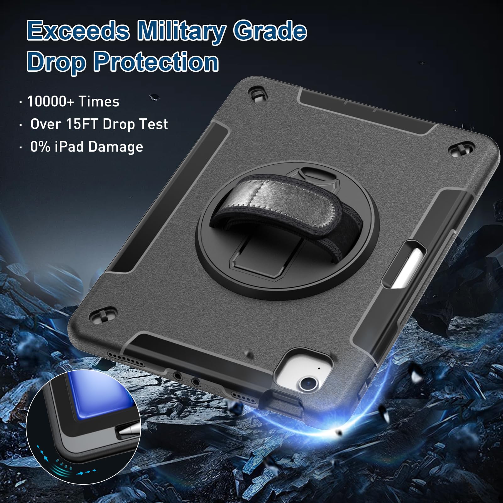 Supfives Case For Ipad Air 11 Inch Case 2024 (6Th Generation),With Screen Protector/Pencil Holder/Rotating Kickstand/Hand Strap/