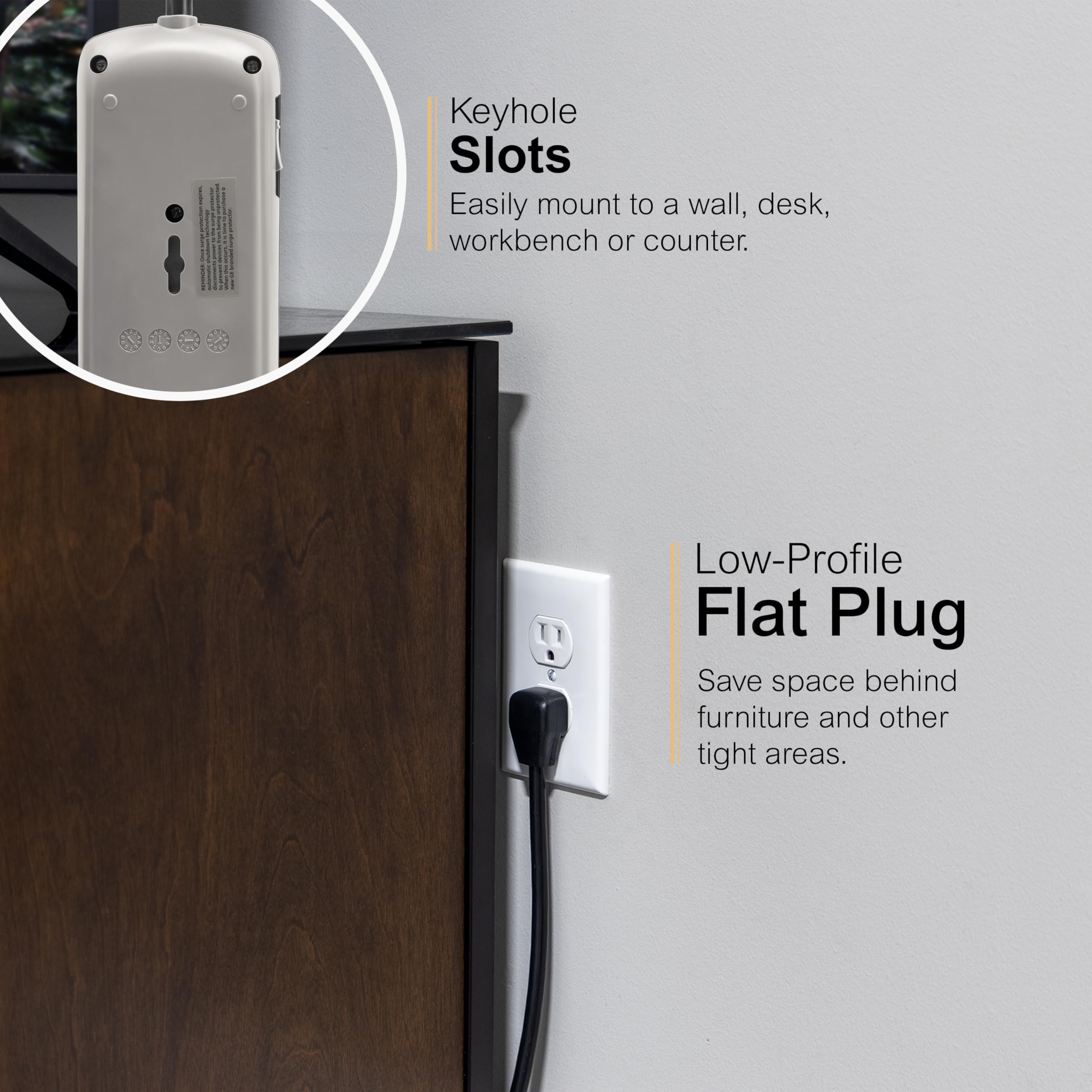 Ge Pro 7 Outlet Surge Protector, 2 Usb Ports, 3 Ft Extension Cord, 1780 Joules, 2.1 Amp/10 Watt, 3 Adapter Spaced Outlets, Flat