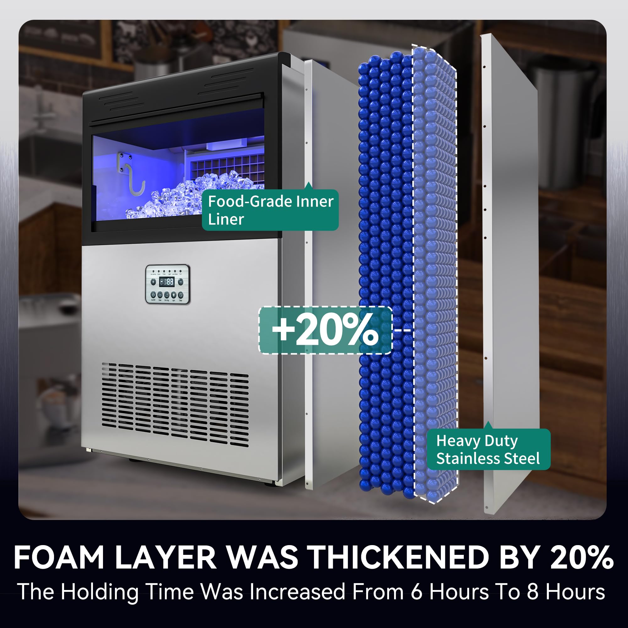 Yitahome 120Lbs Commercial Ice Maker Machine Etl & Doe Certificated, Under Counter Ice Machine Commercial, Big Ice Makers Freest