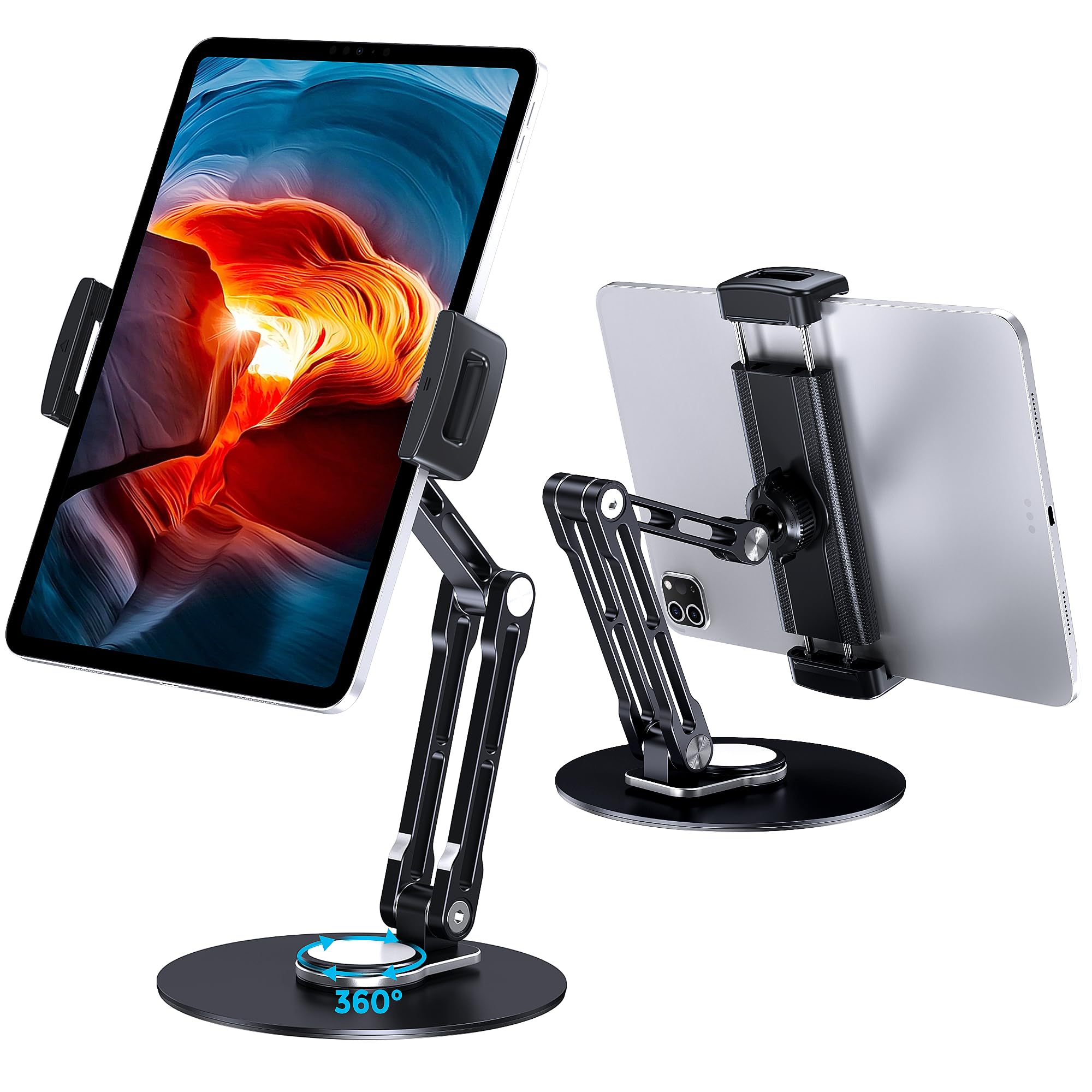 Lucrave Tablet Stand Holder For Ipad, Adjustable With 360 Rotating Base For Desk, Aluminum Swivel Tablet Stand Compatible With I