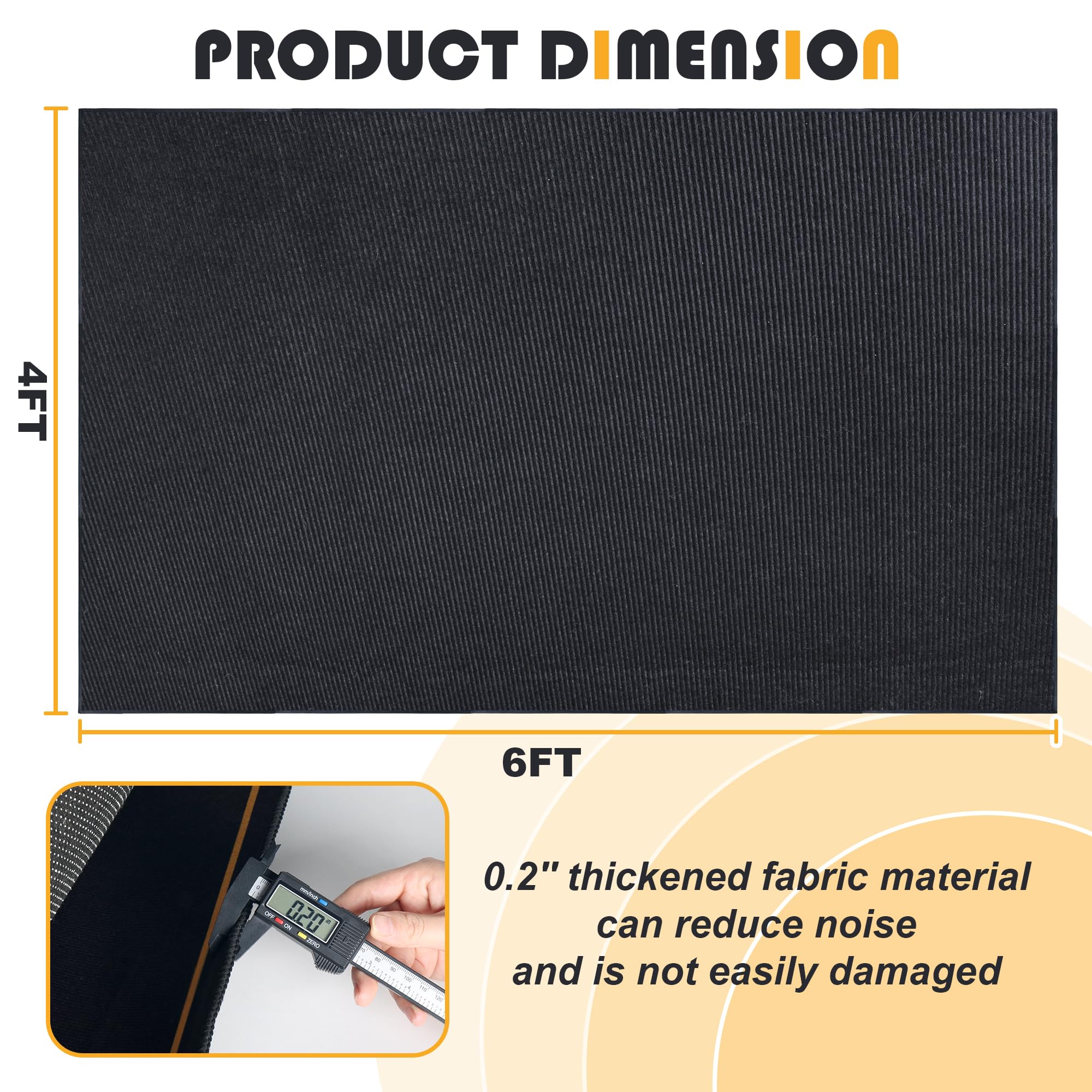 Invech 4 X 6 Ft Drum Rug, Black Drum Mat With Non Slip Grip Bottom, Soundproof Drum Floor Mat For Electrical Drum, Drum Accessor