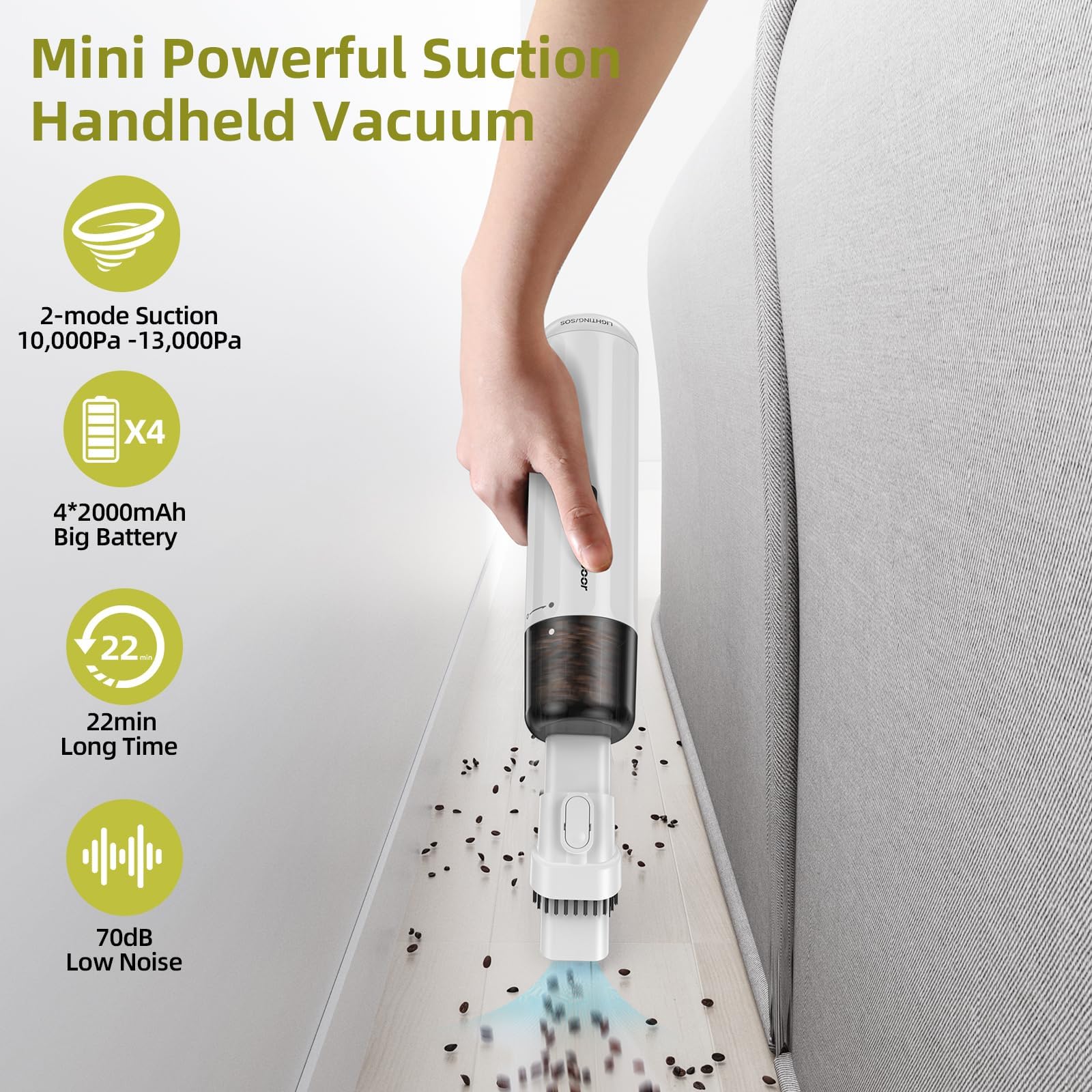 Chuboor Car Vacuum Cleaner High Power Cordless Rechargeable, 13000Pa Powerful Handheld Vacuum, Portable Mini Vacuum With Led Sos