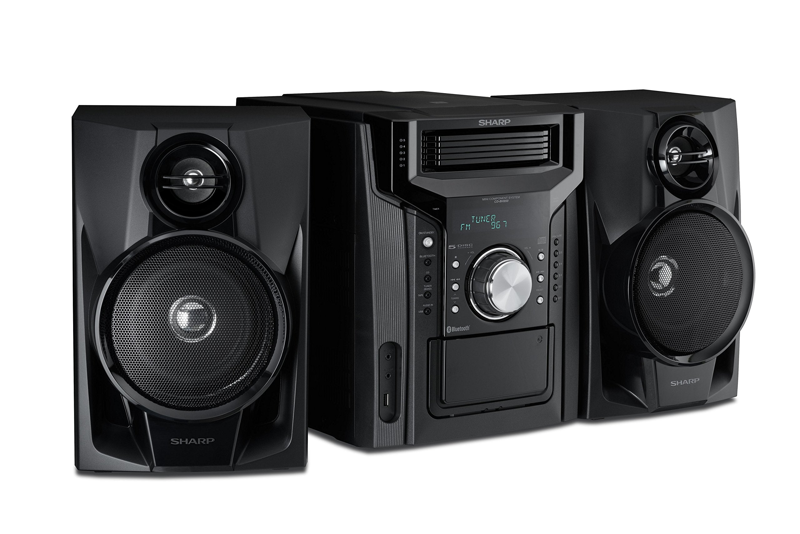 Sharp CDBH950 Sharp 240W 5Disc Mini Shelf Speaker System with Cassette and Bluetooth