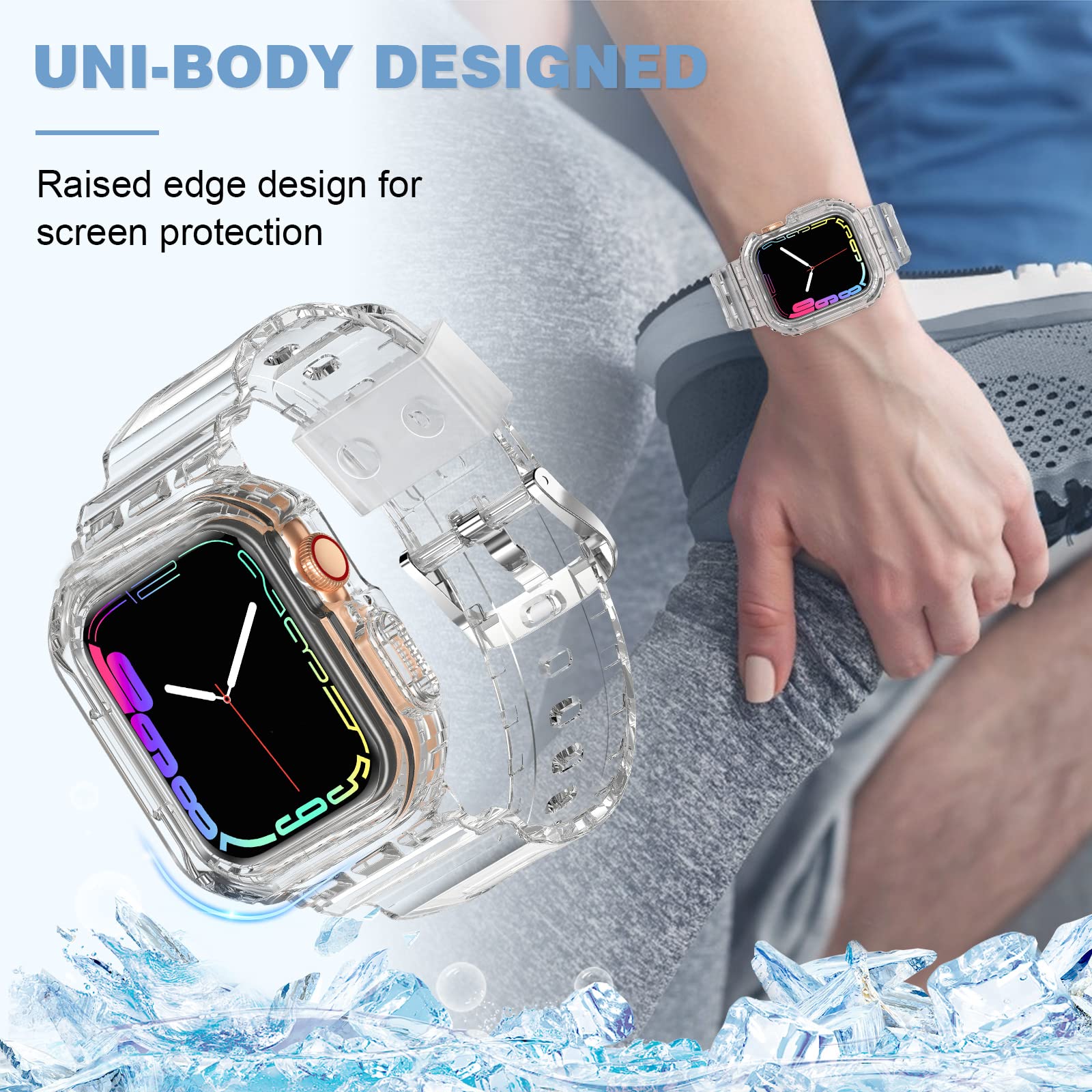 Xyf Compatible For Crystal Clear Apple Watch Bands, 41Mm 40Mm 38Mm Bumper Case For Men Women Jelly Sport Cover Strap For Iwatch Ultra 2/1 Series 10 9 8 7 Se 6 5 4 3 2 1 (Crystalclear, 38/40/41)