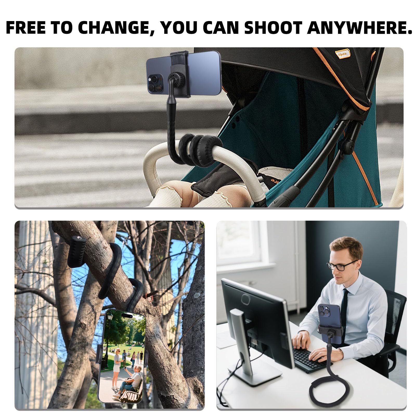 Fpn Portable Flexible Phone Holder With Handle For Treadmill, Spin Bike, Stroller, Tripod, Shopping Cart, Desk, Logitech Webcam,