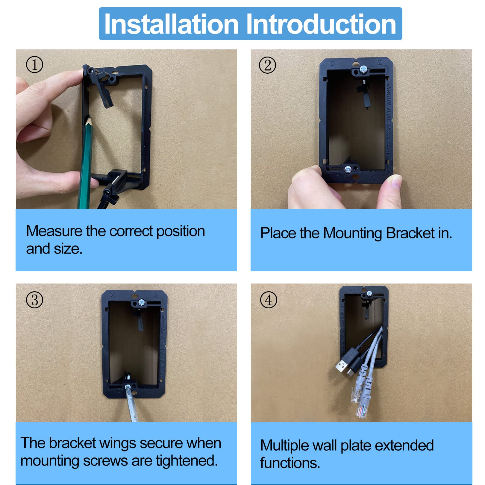 10 Pack Wallboard Mounting Bracket Low Voltage Wall Plate Drywall 1 Gang 2 Gypsum Board Cables Pass Through Outlet Telephone Wir