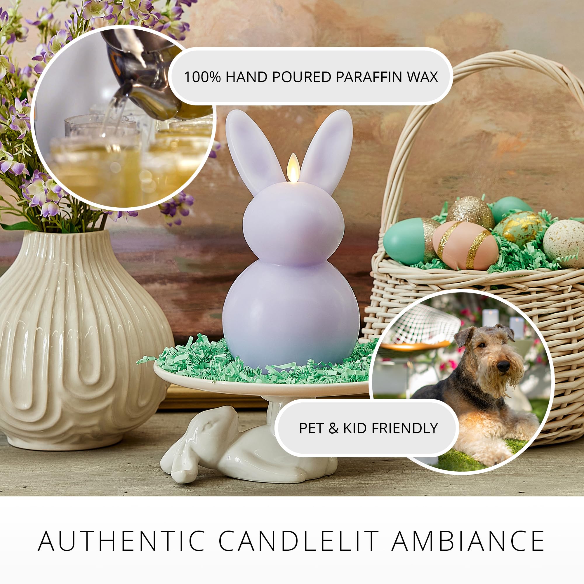 Luminara Easter Bunny Candle  Gentle Lavender 4.8'' X 8''  Flameless Real Flame Holiday Inspired Decor  Aa Batteries  Flickering