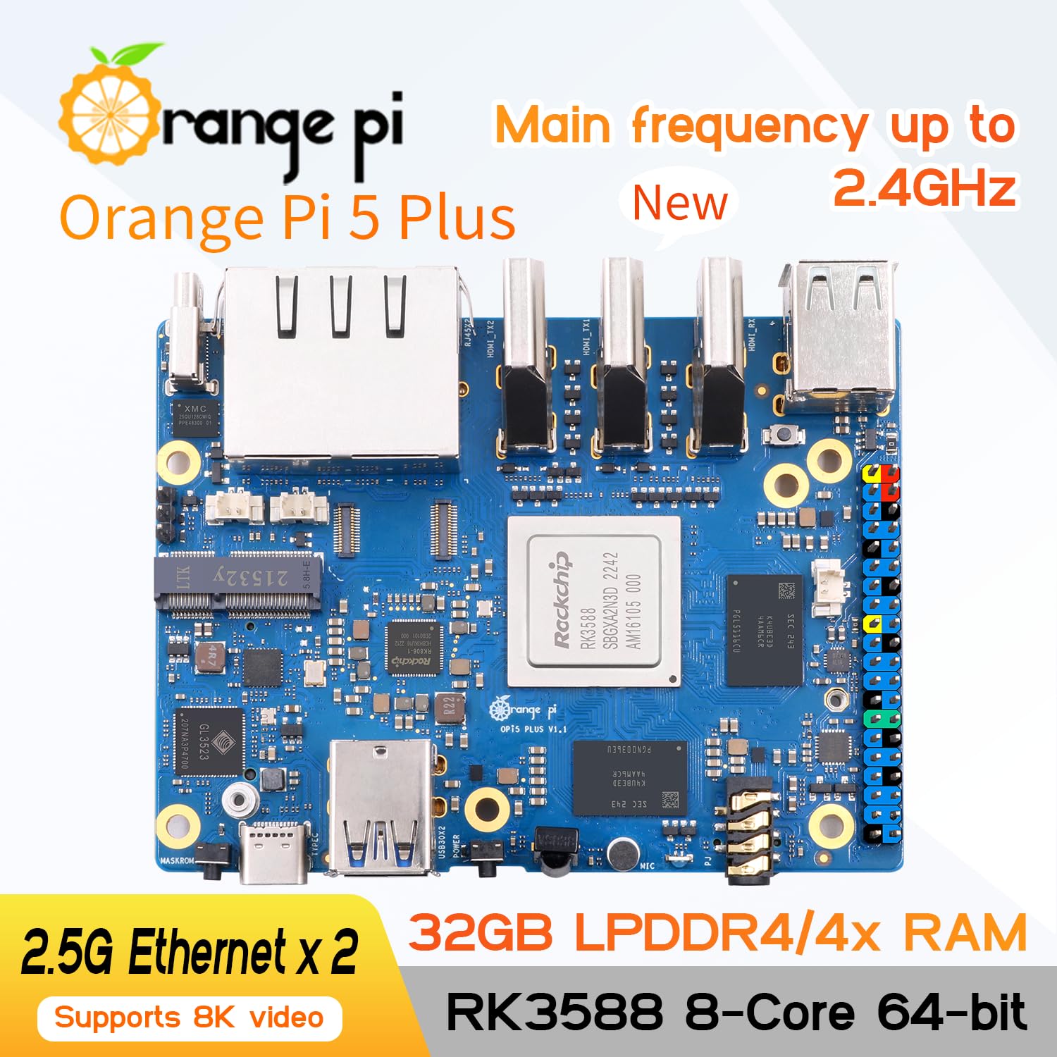 Generic Orange Pi 5 Plus 32Gb Lpddr4X Rk3588 8 Core 64 Bit Single Board Computer, 2.4Ghz Frequency Open Source Development Board