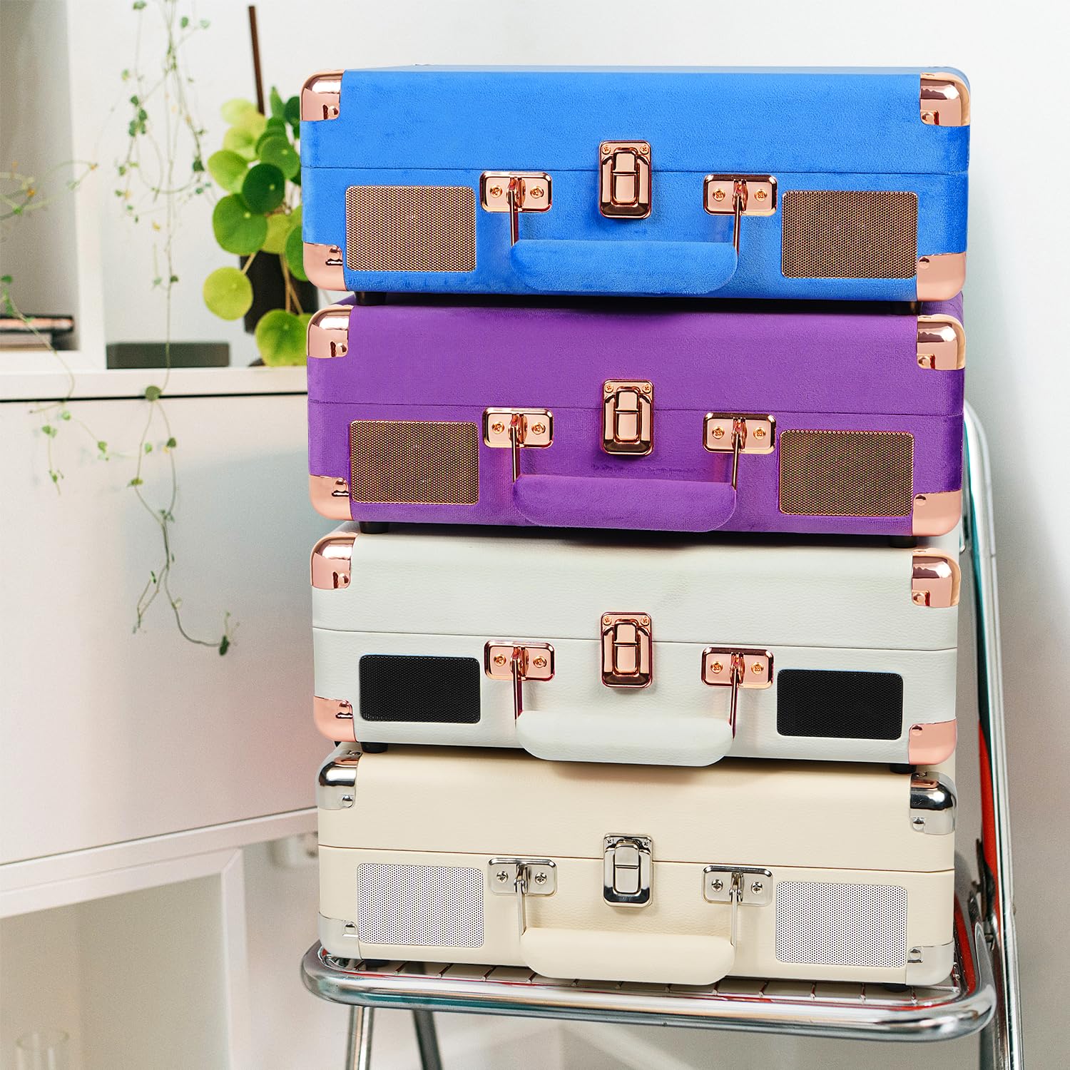 Velvet Vinyl Record Player   33 45 78 Rpm Portable Suitcase Turntable With Usb Recording, Bluetooth, Built In Speakers, Rose Gol