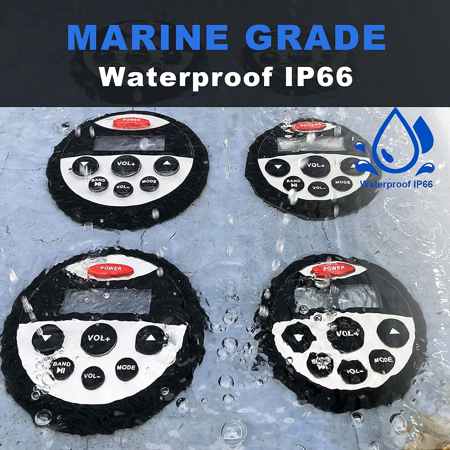 Guzare Marine Stereo Boats Radio Waterproof Radio Audio Package   Bluetooth Mp3 Usb Am Fm Marine Radio With 4 Inch X 2 Black Spe