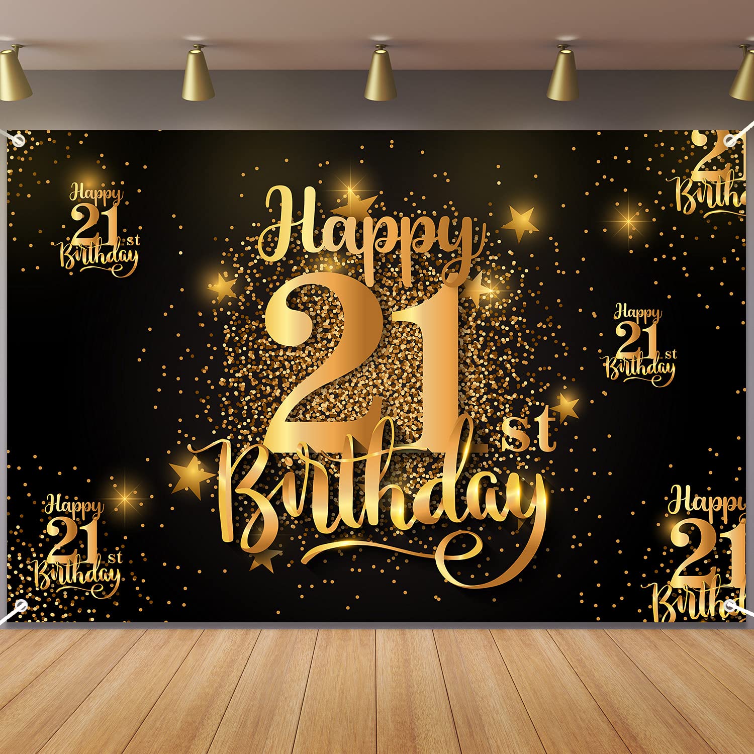 Happy 21St Birthday Backdrop Banner Step And Repeat 21 Years Old Background Decorations Black Gold For Women Men Her Him Photogr