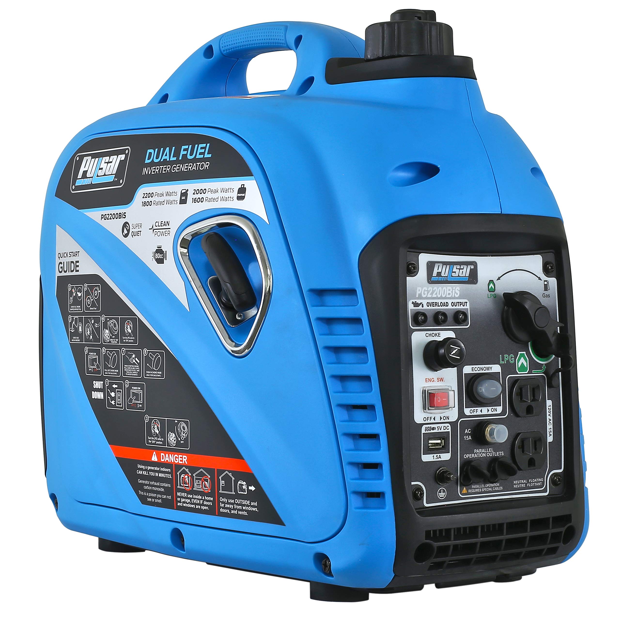 Pulsar 2,200W Portable Dual Fuel Quiet Inverter Generator With Usb Outlet & Parallel Capability, Carb Compliant, Pg2200Bis