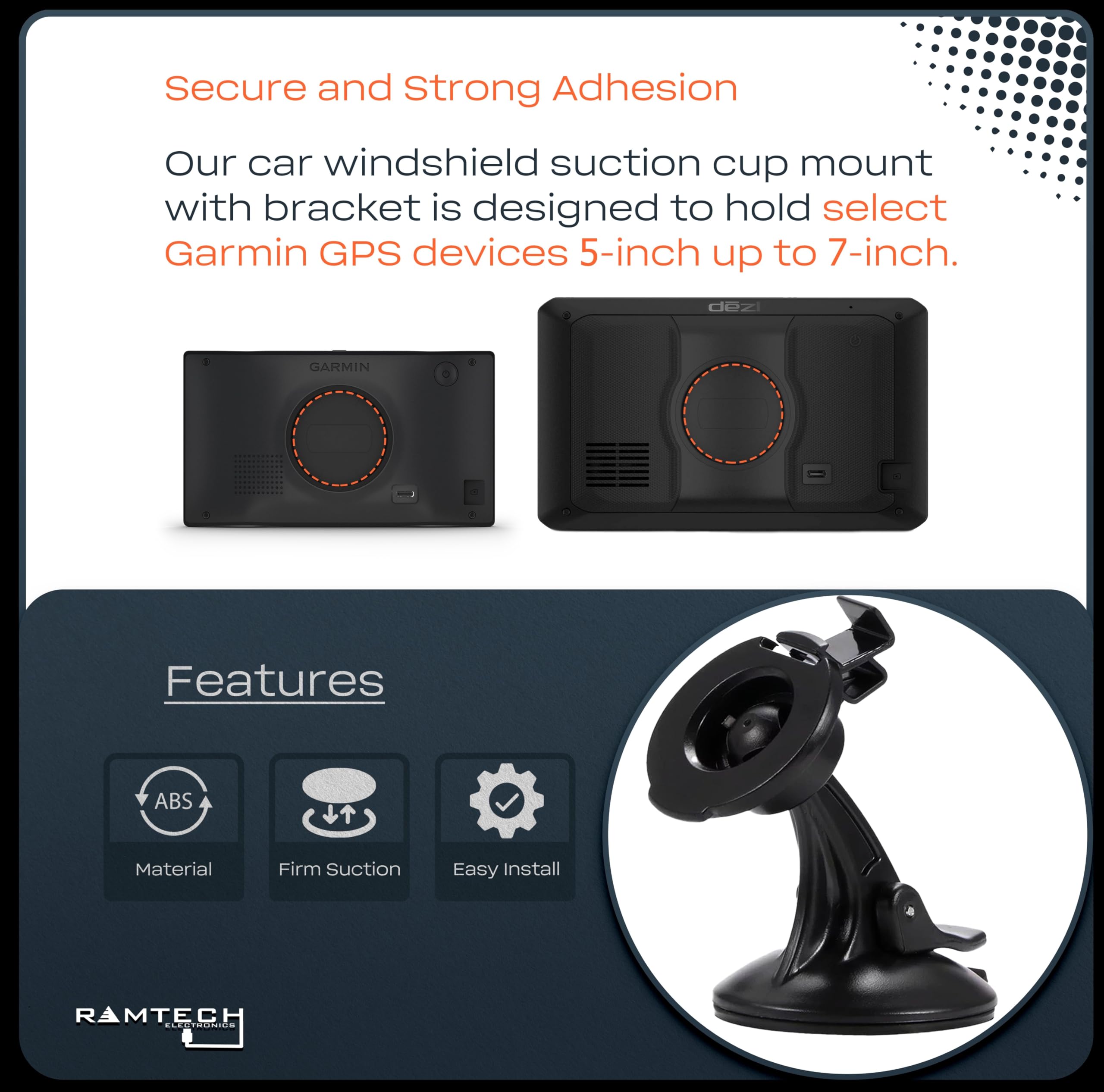 Ramtech Car Windshield Suction Cup Gps Mount With Bracket, Compatible With Drive 50 50Lm 50Lmt, 51 Lm 51 Lmt S, 52 Gps, Scr