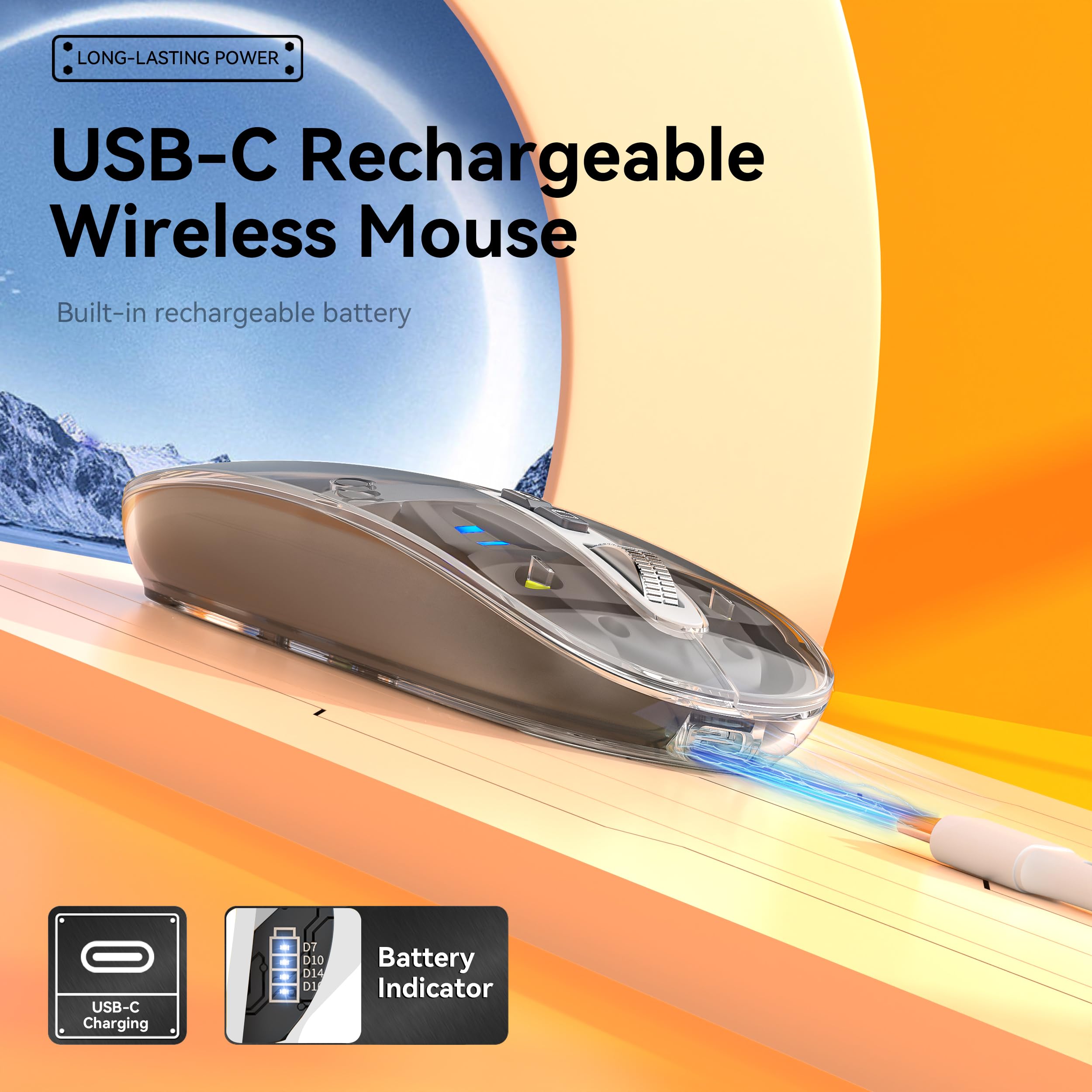 Uiosmuph Bluetooth Wireless Mouse Tri Mode (Dual Bt5.1+2.4Ghz) Usb C Rechargeable Computer Mouse Full Transparent Silent Mouse W
