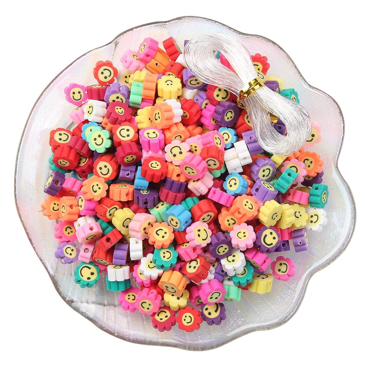 100Pcs Mixed Polymer Clay Spacer Beads For Women Girls Jewelry Making Diy Bracelet Necklace Hair Clip Accessories (Smiley Face F