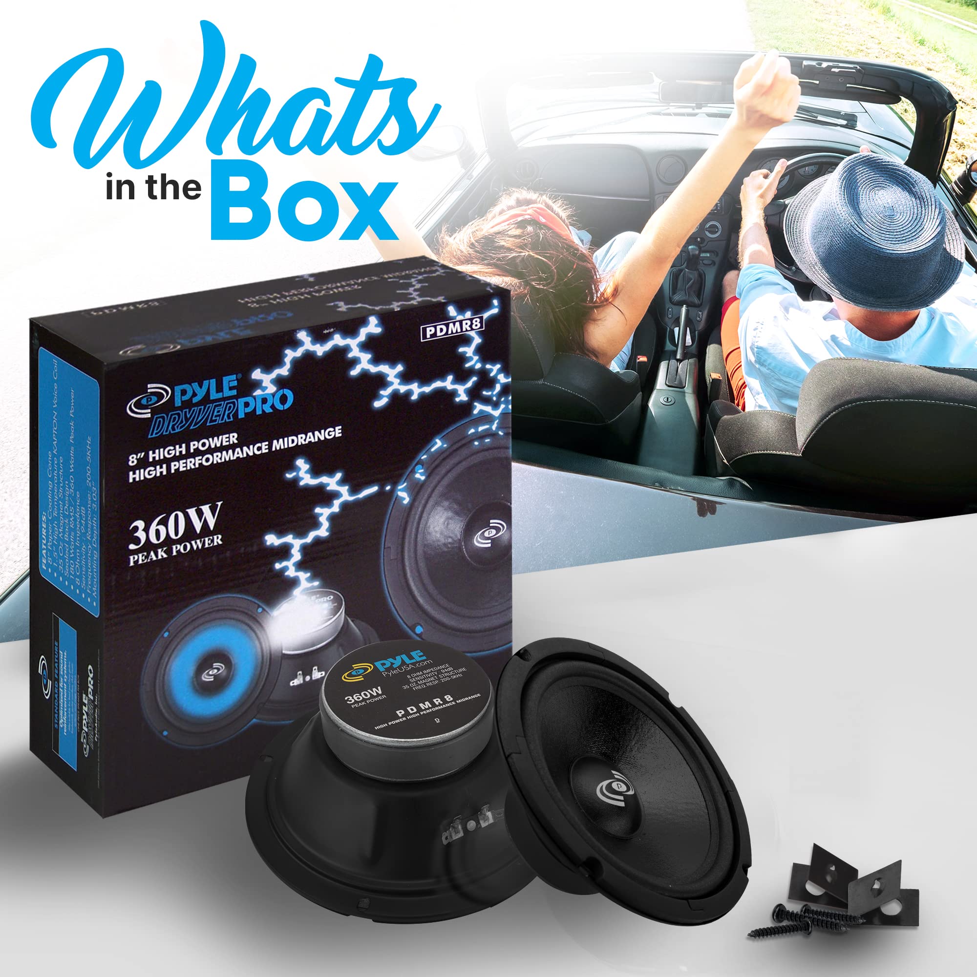 Pyle 8 Inch Car Midbass Woofer   360 Watt High Powered Car Audio Sound Component Speaker System W/High Temperature Kapton Voice