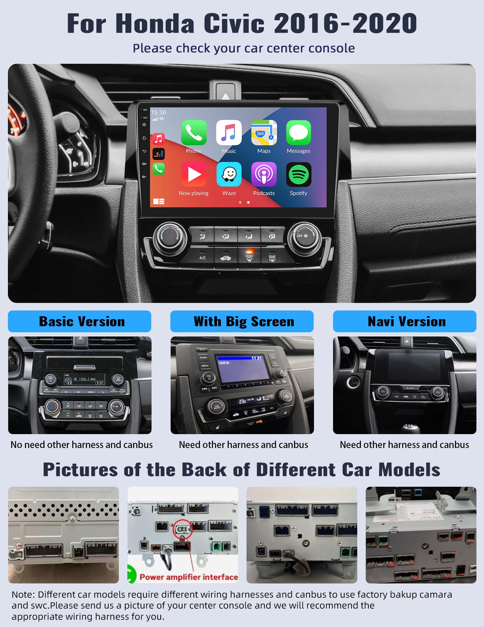 Android 13 Car Stereo For Honda Civic 2016 2017 2018 2019 2020 With Wireless Apple Carplay Android Auto 1G+32G 9 Inch Touchscree