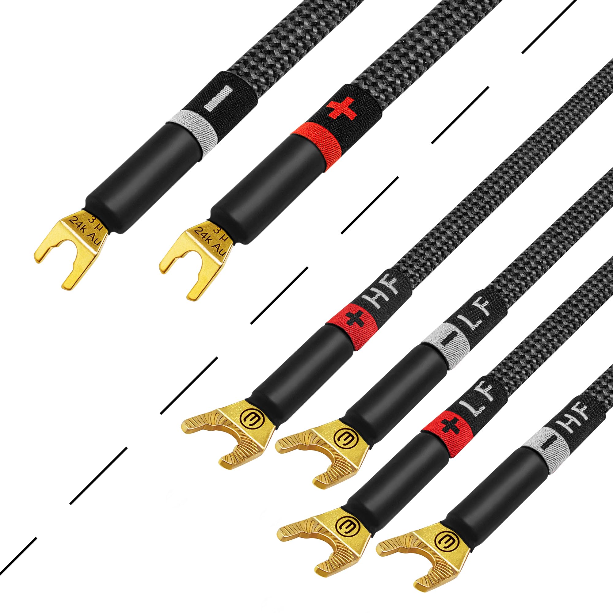 Worlds Best Cables 6 Foot Ultimate   9 Awg   Ultra Pure Ofc   Premium Audiophile Hifi Bi Wire Speaker Cable Pair With Eminence Gold Spade Plugs & Carbon Tweed Jacket