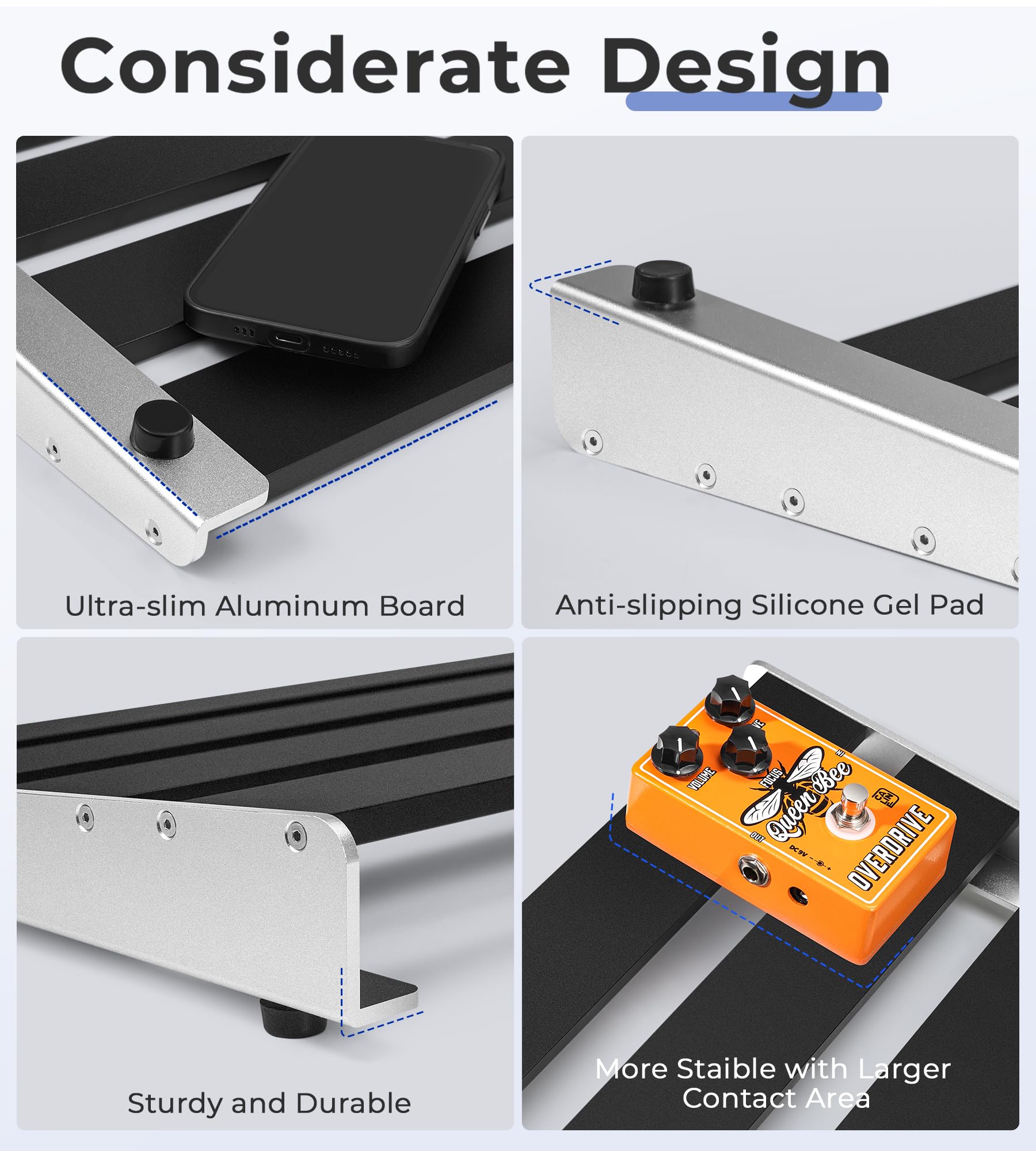 Vangoa Guitar Pedal Board, Aluminium Alloy 2.8Lb Light Pedal Board 18.1''   11.8''   1.9'' Sturdy Effect Pedalboard For 8 12 Ped