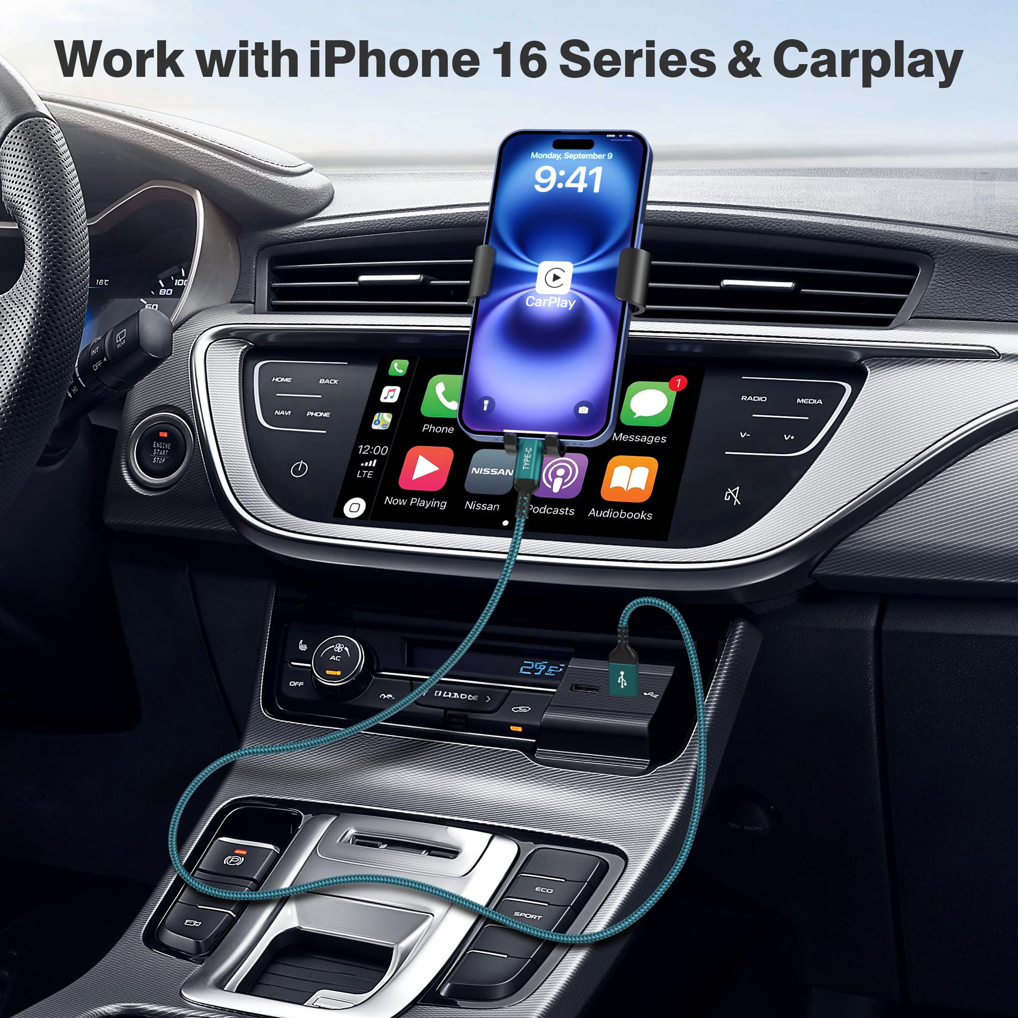 Elebase Usb C Car Charger Cable 3 Pack 1.5/3.3/6.6Ft,Usbc Charging Cord For Iphone 15 16 Max Samsung Galaxy S8 S9 S20 S21 S22 S2