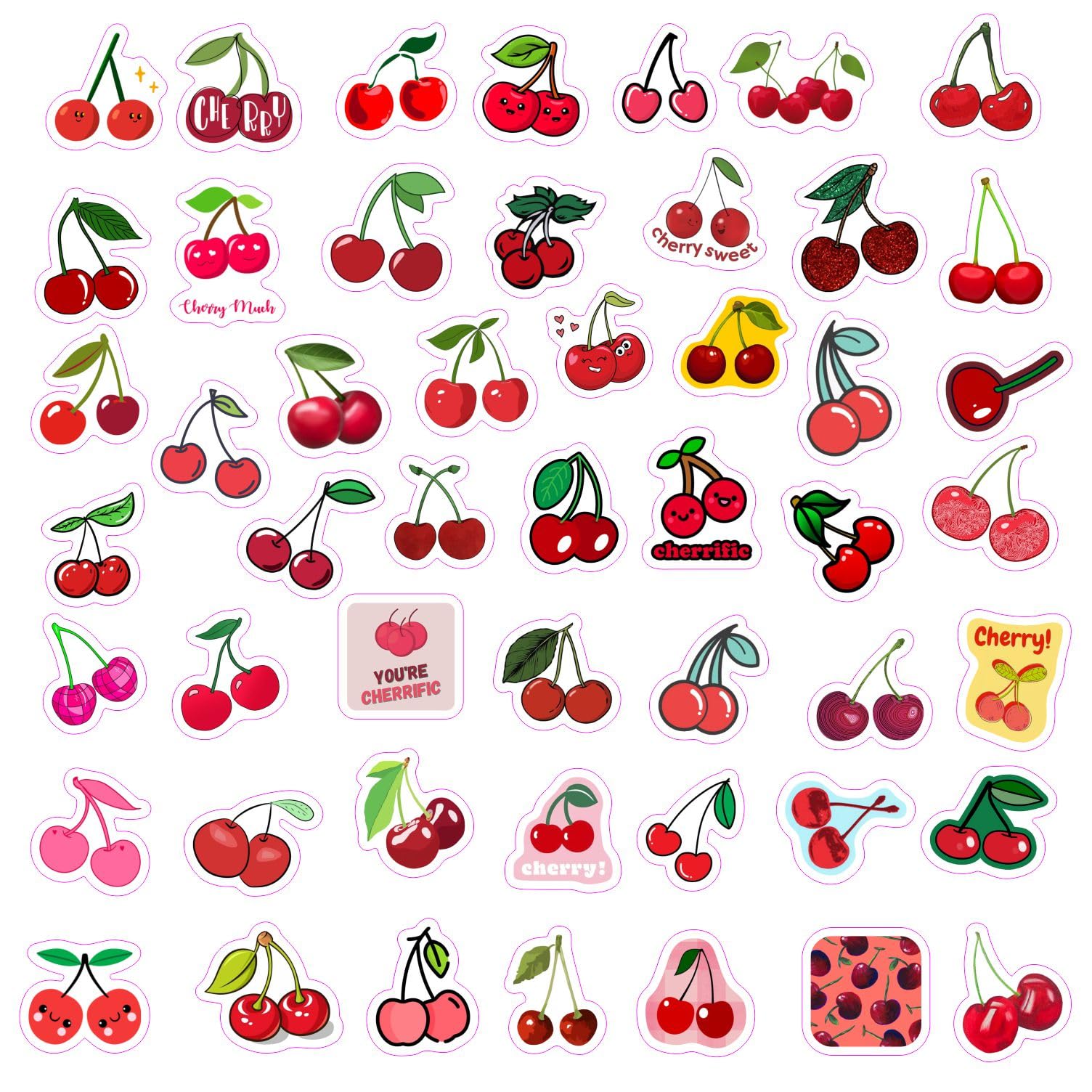 Cherry Stickers For Water Bottle And Laptop   Fruit Party Favors & Decorations, Waterproof Vinyl Nature Decals, Cute Cherry Stic