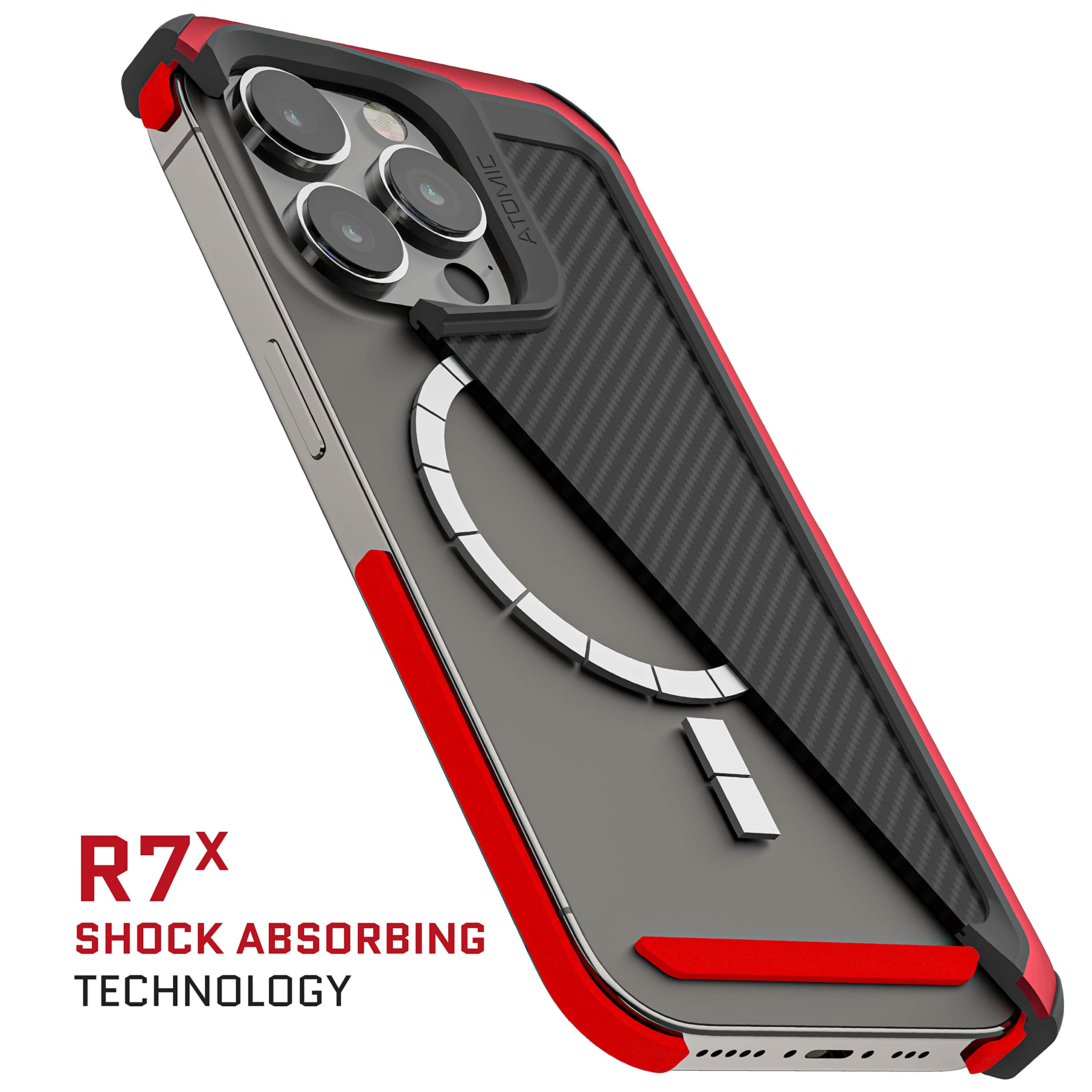 Ghostek Atomic Slim Magsafe Iphone 14 Plus Case With Real Aramid Fiber Back And Red Aluminum Metal Bumper Tough Heavy Duty Prote