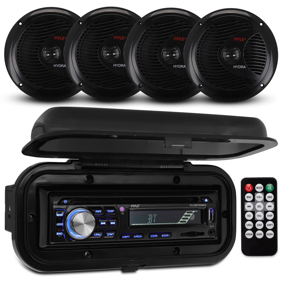 Pyle Wireless Bluetooth Marine Audio Stereo - Kit w/ Single DIN Universal Size Radio Receiver, Hands-Free Calling, 6.5' Waterproof Speakers, CD Player, MP3/USB/SD Readers & AM/FM Radio