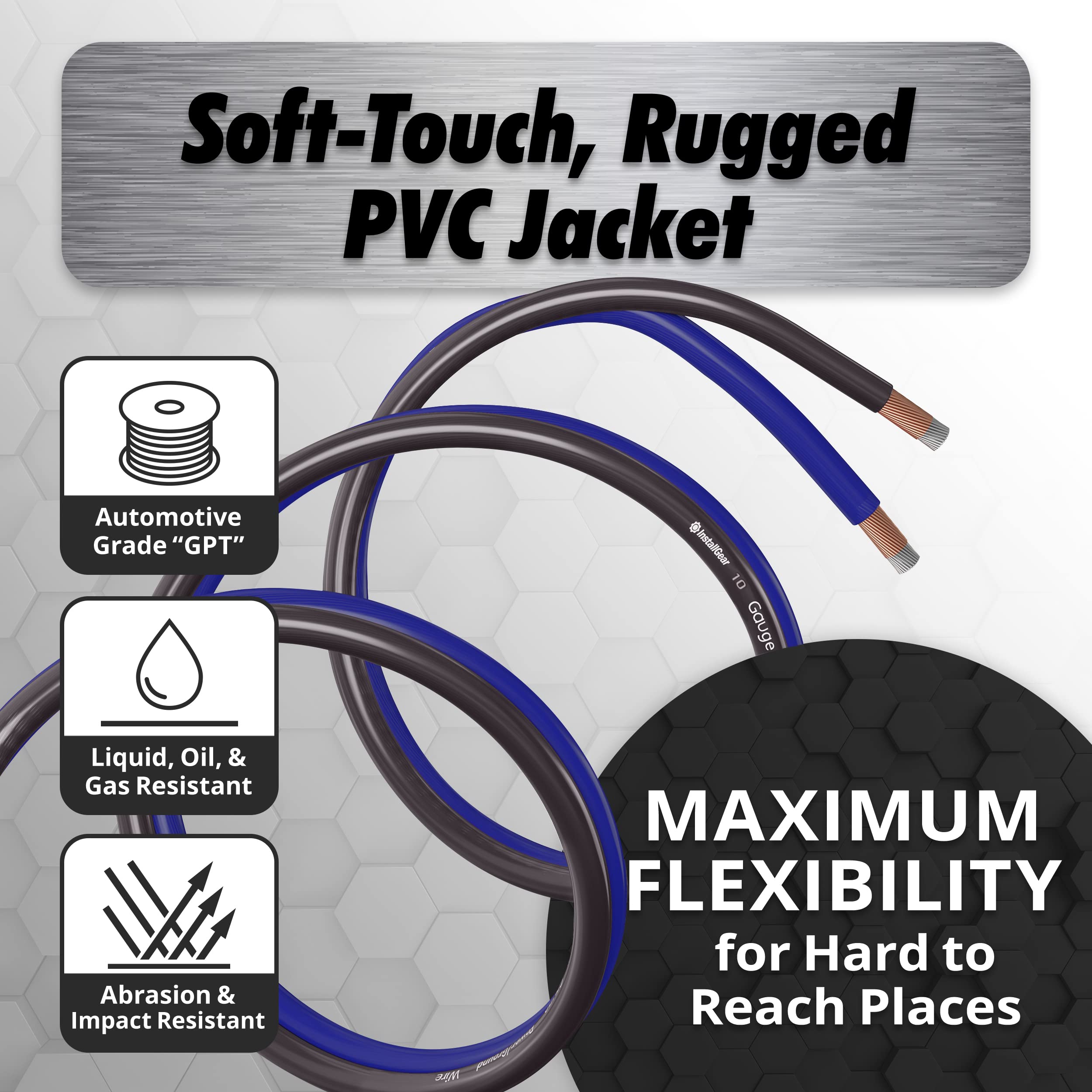 Installgear 1/0 Gauge Wire (50Ft) Copper Clad Aluminum Caa   Primary Automotive Wire, Car Amplifier Power & Ground Cable, Batter