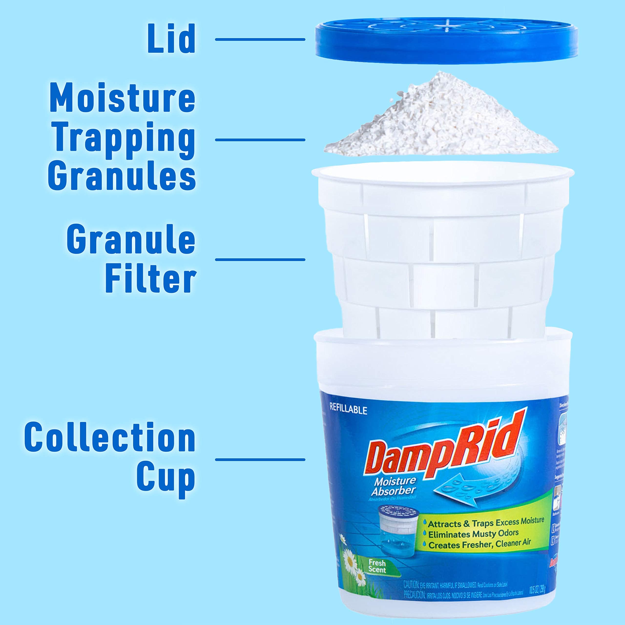 Damprid Refillable Moisture Absorber, 10.5 Oz. Cups, 4 Pack, Fresh Scent, Traps Moisture For Fresher, Cleaner Air, No Electricit