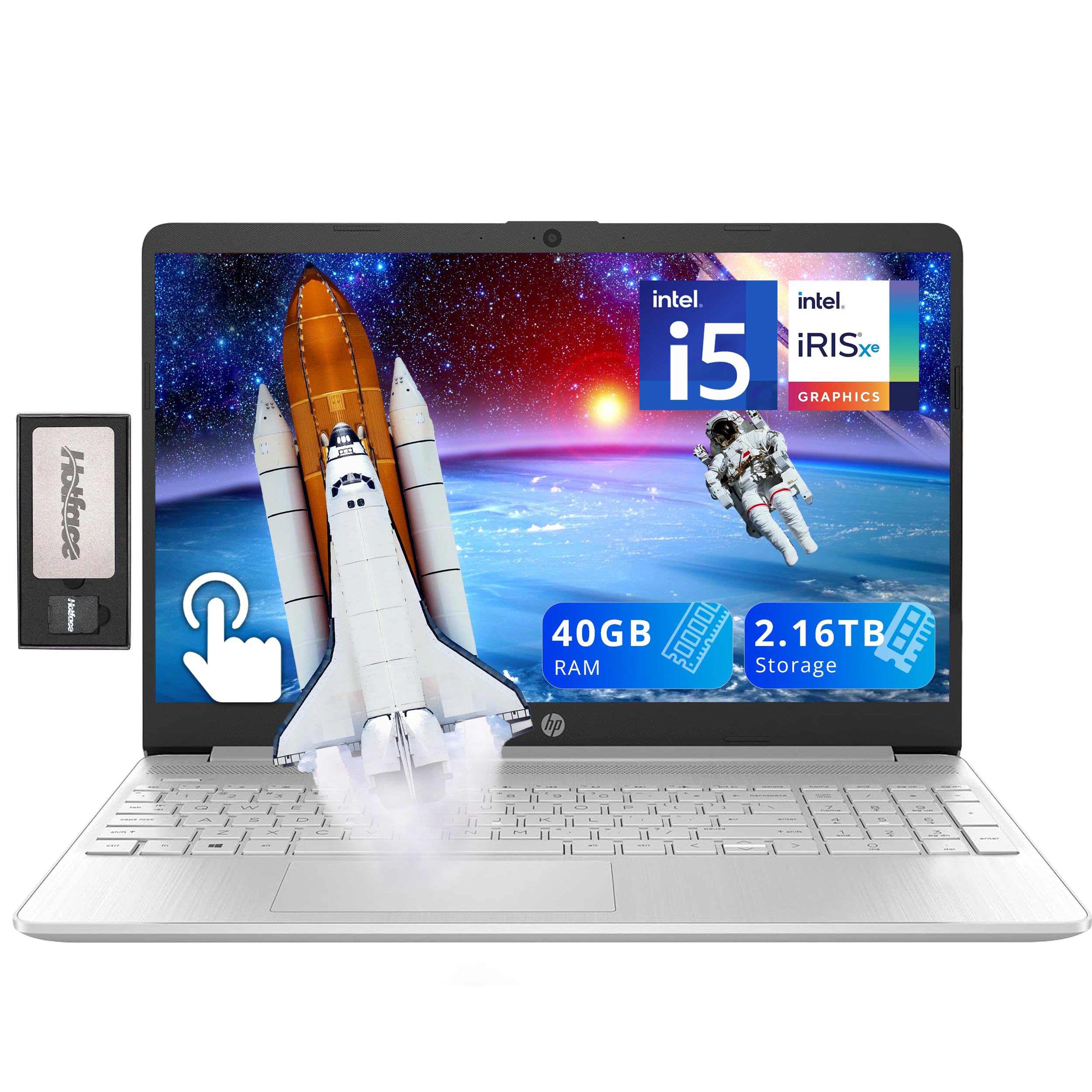 HP 15.6 HD Touchscreen Laptop, Intel i5-1155G7, 40GB RAM, 2.16TB Storage(2TB SSD + 160GB Docking Station Set), Iris Xe Graphics,