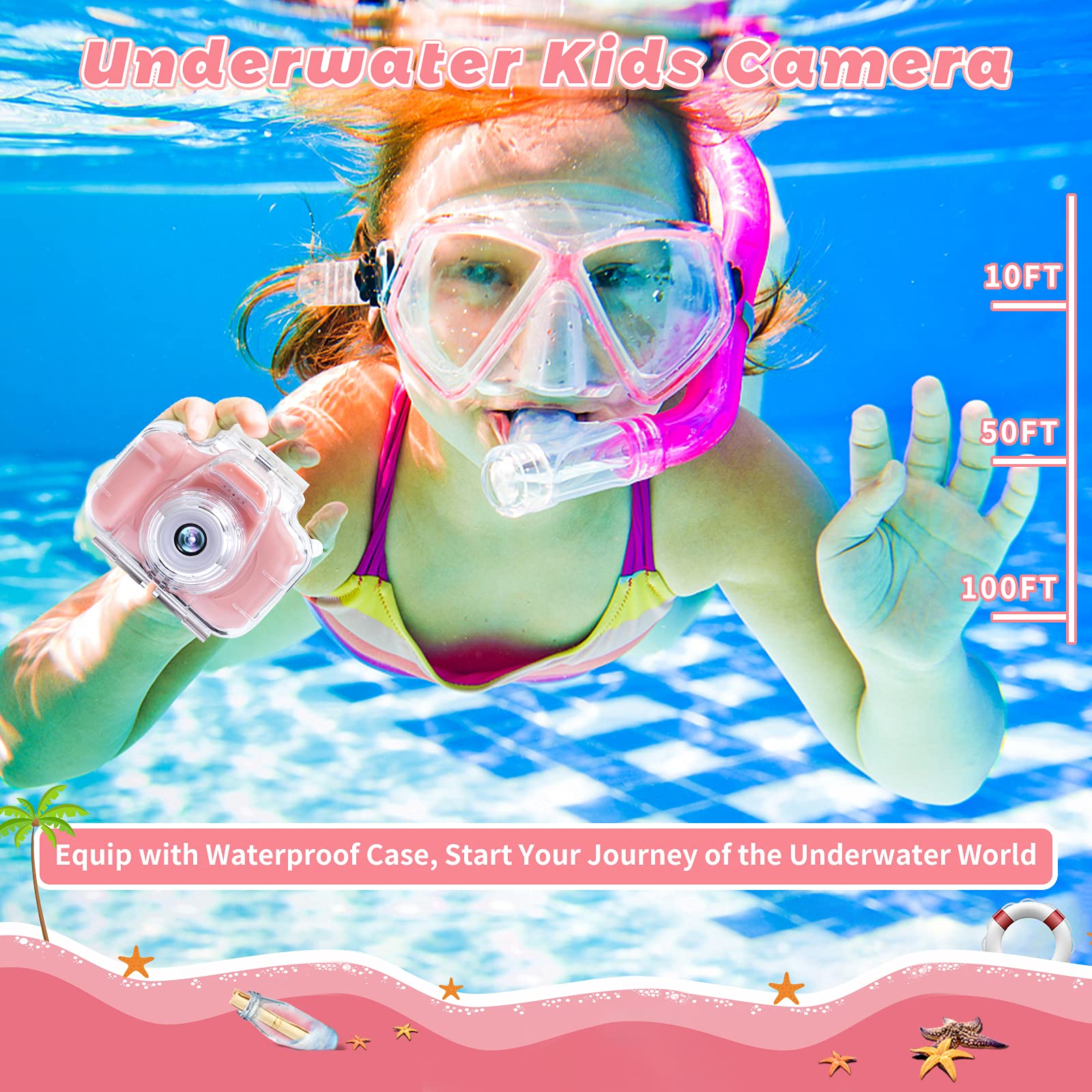 Fkateen Kids Camera Underwater Waterproof Digital Camera For Kids 2 Inch Ips Screen 1080P Hd Kids Video Action Camera For 3 4 5