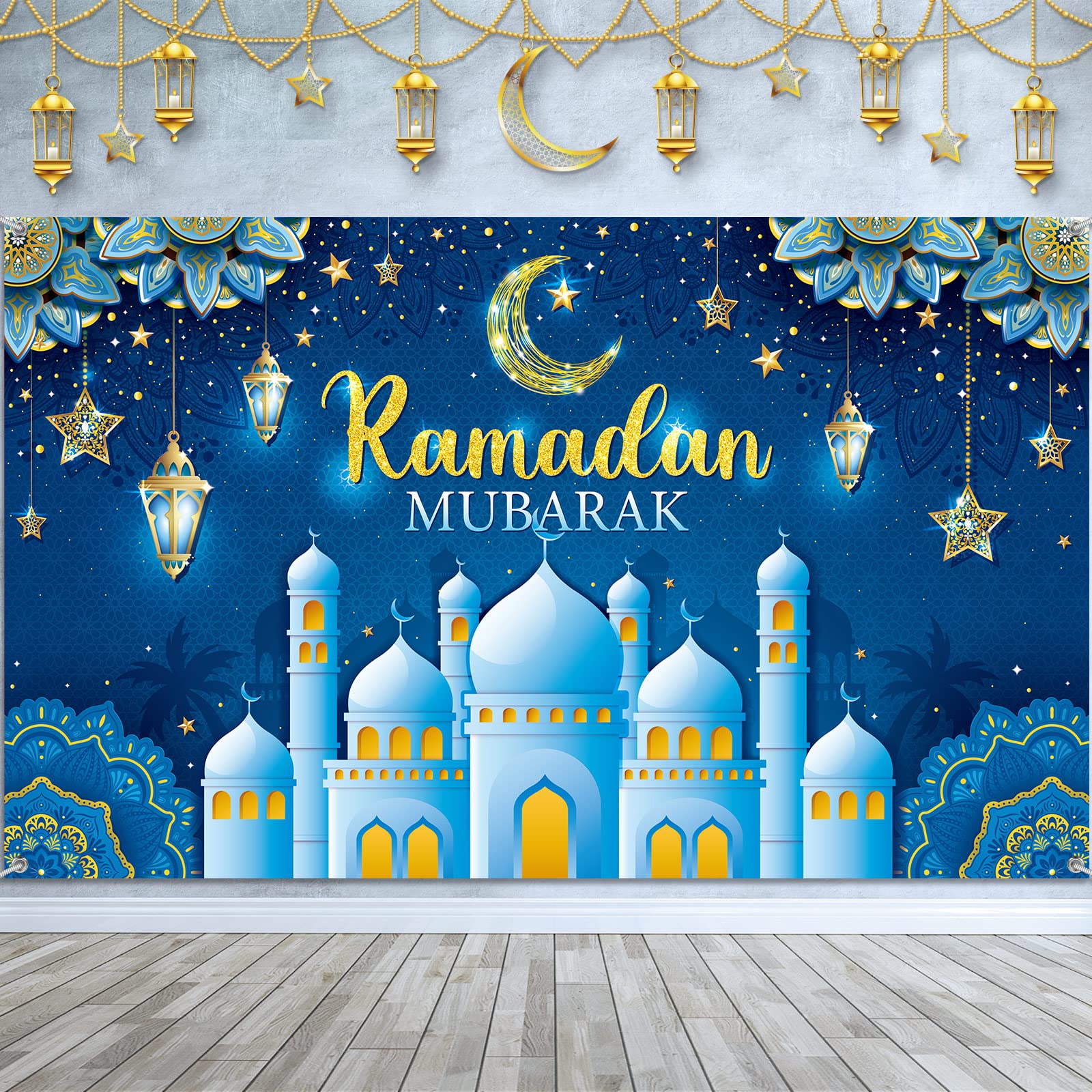 Ramadan Mubarak Decorations Backdrop Banner, Sign Photo Booth Background For Home Muslim Ramadan Kareem Eid Al Fitr Party Suppli