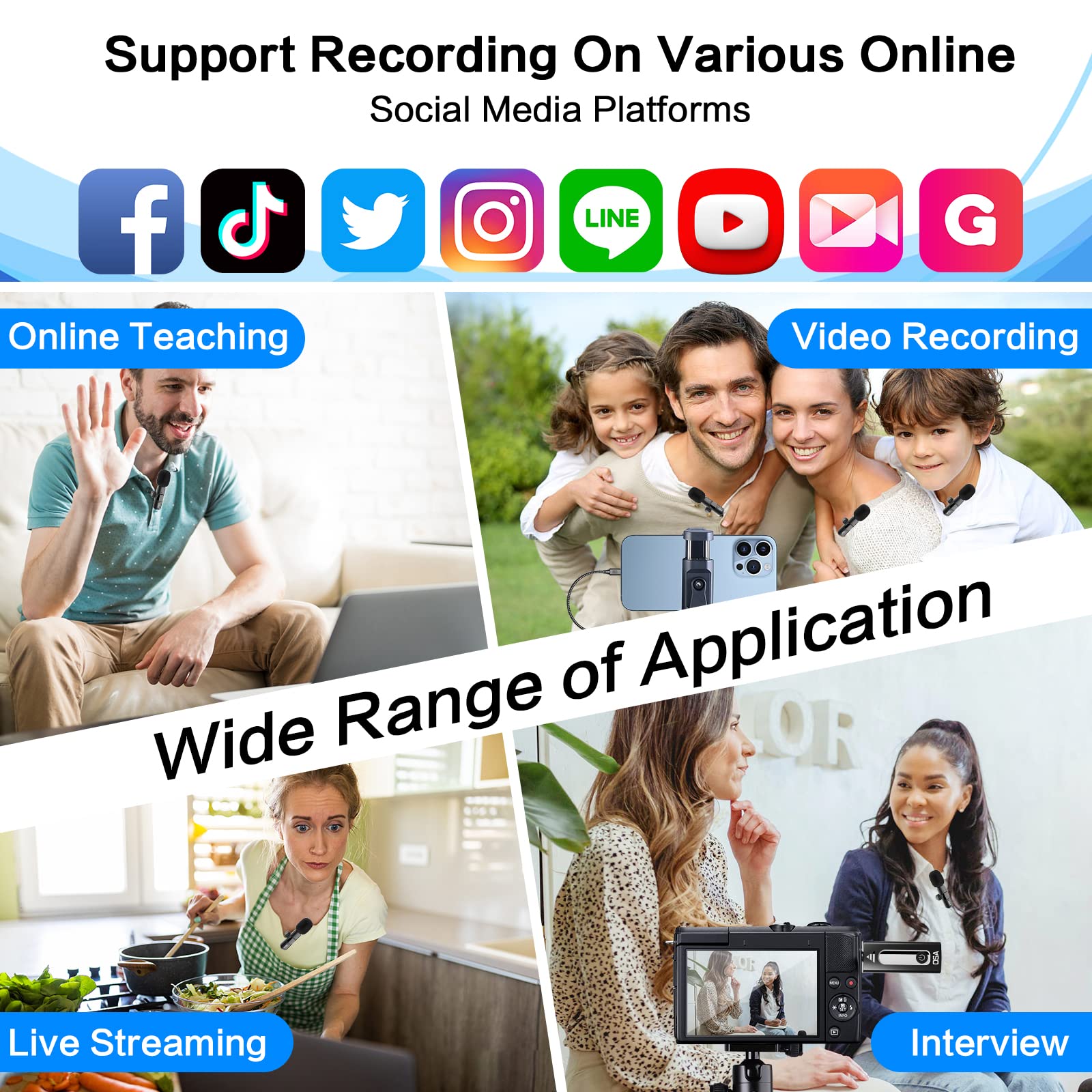 Osa Wireless Lavalier Microphone, Wireless Microphone For Iphone, Android Phone, Camera, Clip-On Plug & Play Auto-Sync And Noise