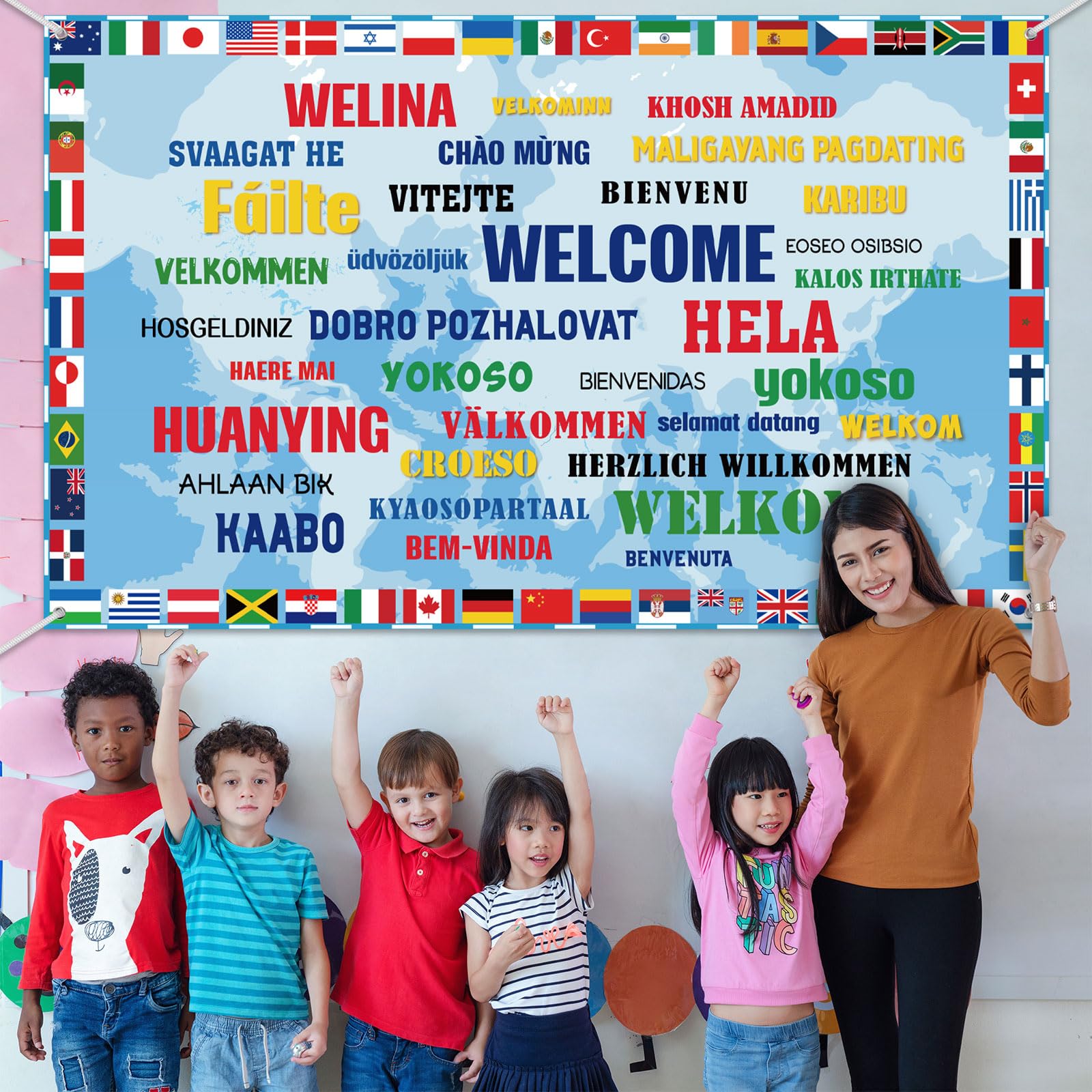 Tatuo International Flag Backdrop International Welcome Banner World Flags Background Around The World Banner Decoration For Cou