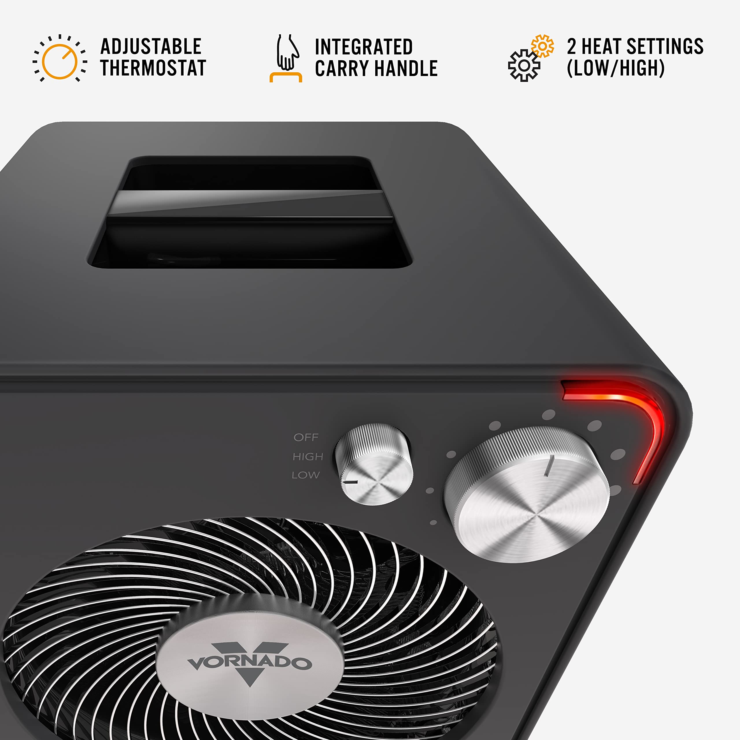 Vornado Vmh300 Whole Room Metal Heater With 2 Heat Settings And Adjustable Thermostat, Storm Gray