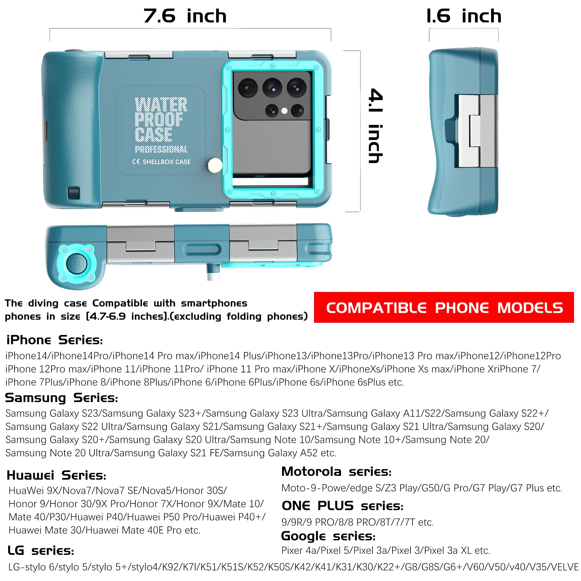 Professional Underwater Phone Case For Snorkeling Diving 50Ft/15M Waterproof Scuba Photo&Video Universal Housing For Iphone 15 P
