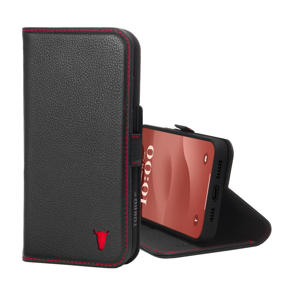 Torro Leather Case Compatible With Iphone 15 Pro Max   Premium Leather Wallet Case With Kickstand And Card Slots   Black