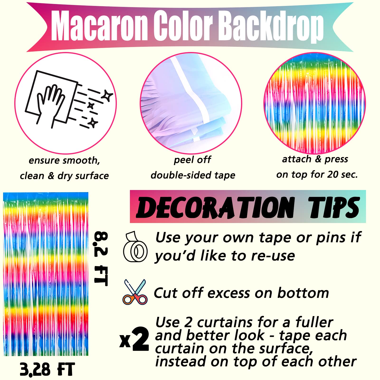 4 Pack Rainbow Fringe Curtain Backdrop, 3.2Ft X 8.2Ft Metallic Tinsel Foil Fringe Streamers Curtains Background For Photo Booth