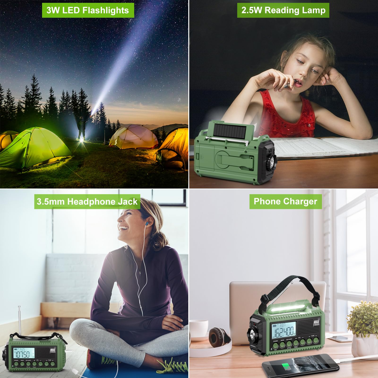 Emergency Radio Raynic Upgraded 12000 Weather Radio Solar Hand Crank Am/Fm/Sw/Noaa Weather Alert Radio With Cellphone Charger, H