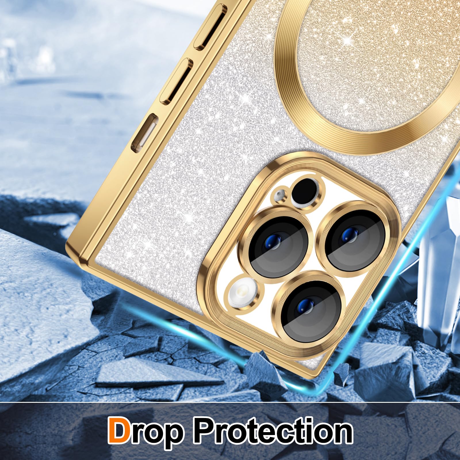 Hython For Iphone 13 Pro Max Case Clear Magnetic Glitter Phone Cases [Compatible With Magsafe] Full Camera Lens Protector Gradie