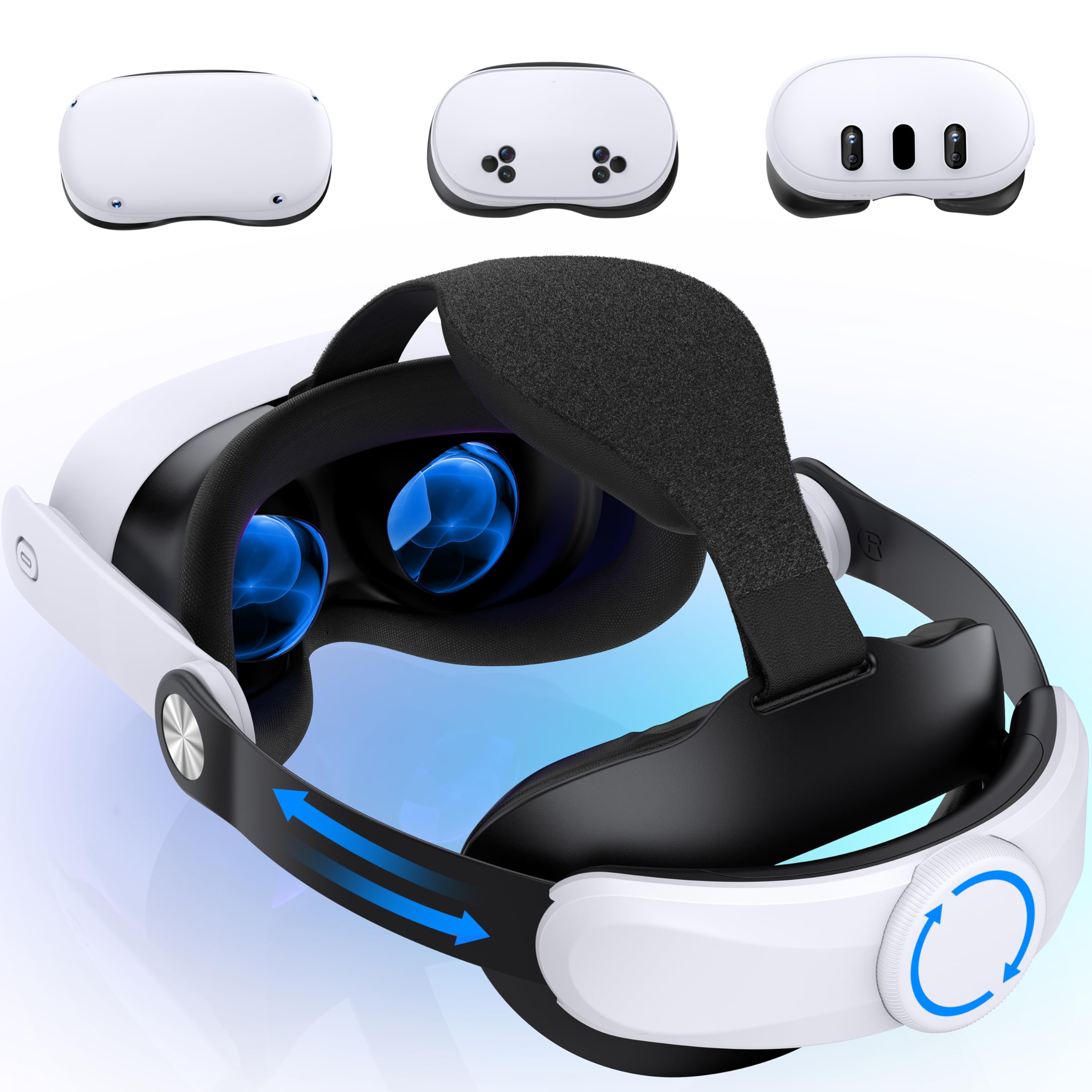 Meta Quest 3S/Quest 3/Quest 2 Halo Head Strap with Soft Cotton Back Pad- Military Polymer Adjustable VR Strap, 360 Pressure Reli