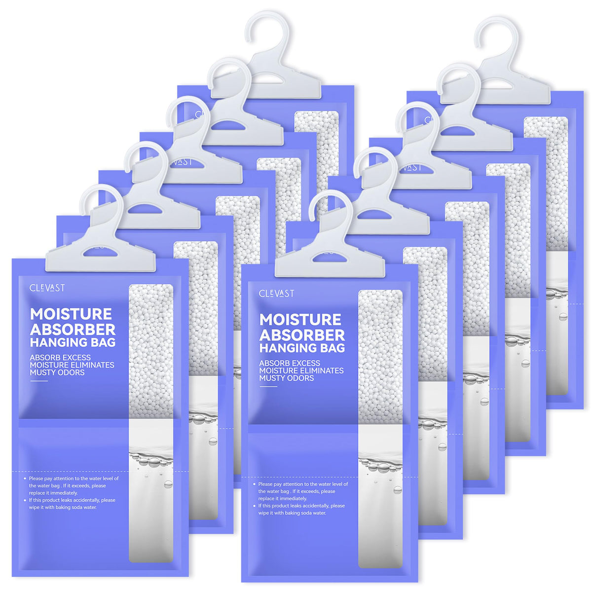 Clevast Moisture Absorbers Packets 10 Pack, Dehumidifier Bags For Closet, Unscented Hanging Humidity Absorber In Wardrobes, Bedr