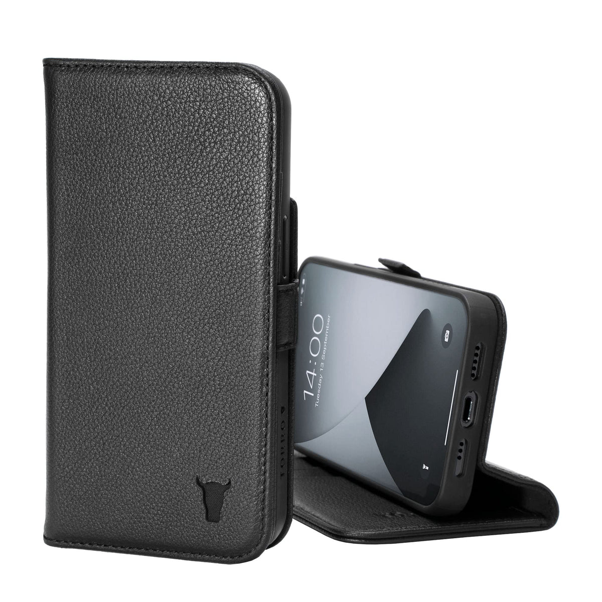 Torro Leather Case Compatible With Iphone 14   Genuine Leather Wallet Case/Cover With Card Holder And Stand Function (Black)