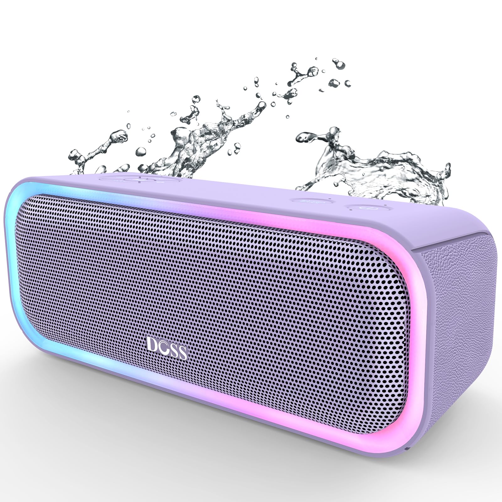 Doss Soundbox Pro Bluetooth Speaker With 20W Stereo Sound, Active Extra Bass, Ipx6 Waterproof, Tws Pairing, Multi Colors Lights, 20H Playtime, Portable For Beach, Outdoor Purple